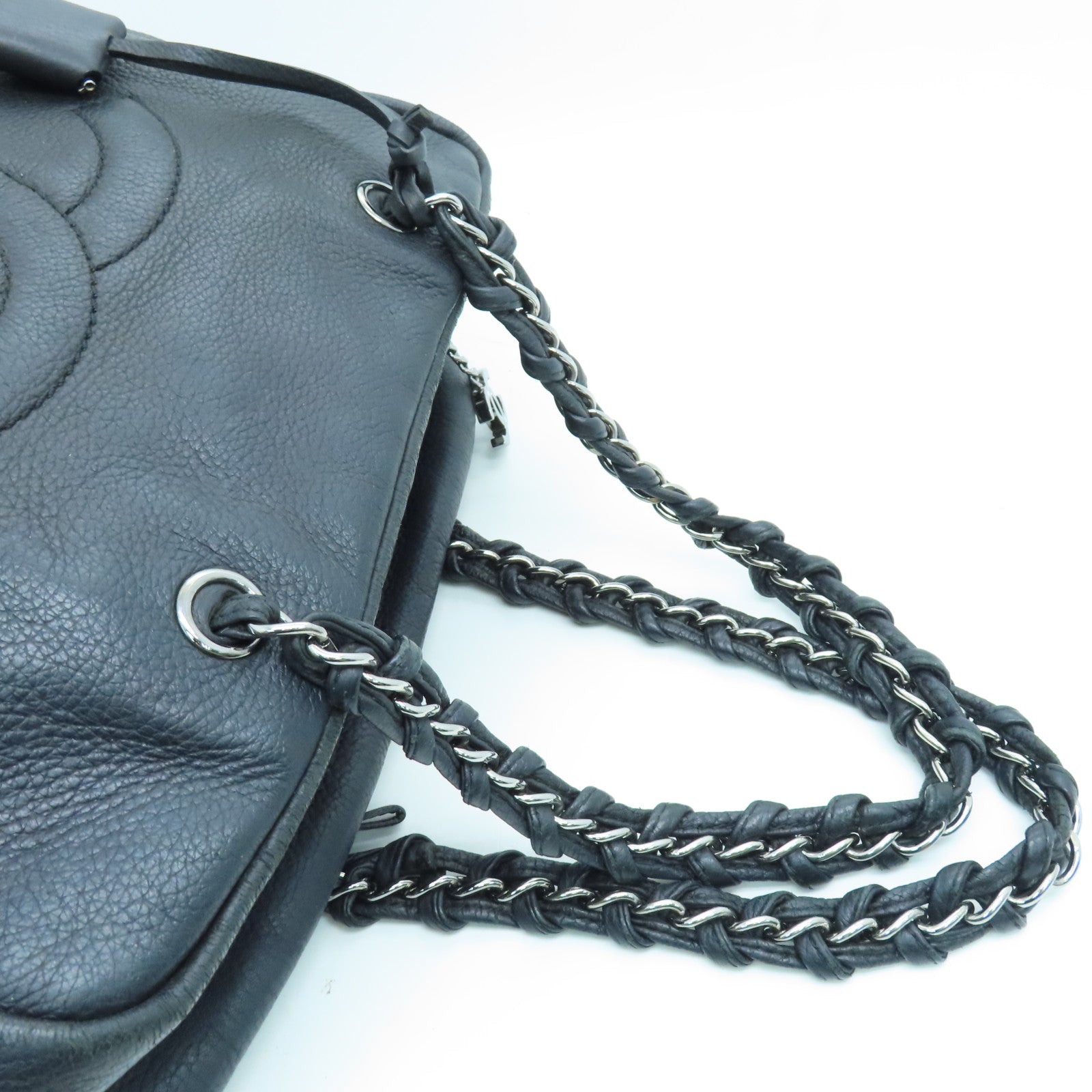 CHANEL 牛皮皮革Tote Bag銀扣手挽袋黑色