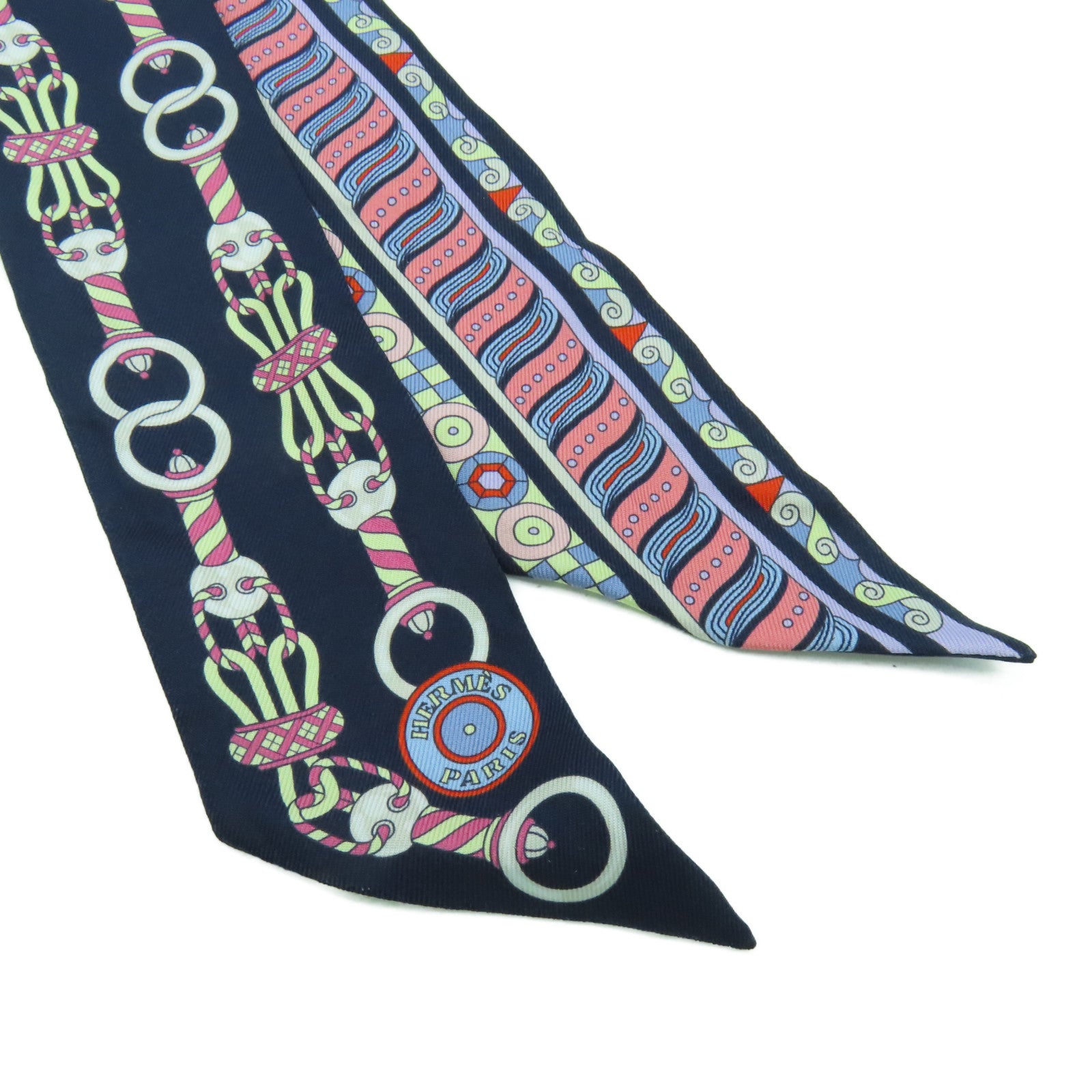 HERMES 絲質Twilly Scarf絲巾深藍色/藍色