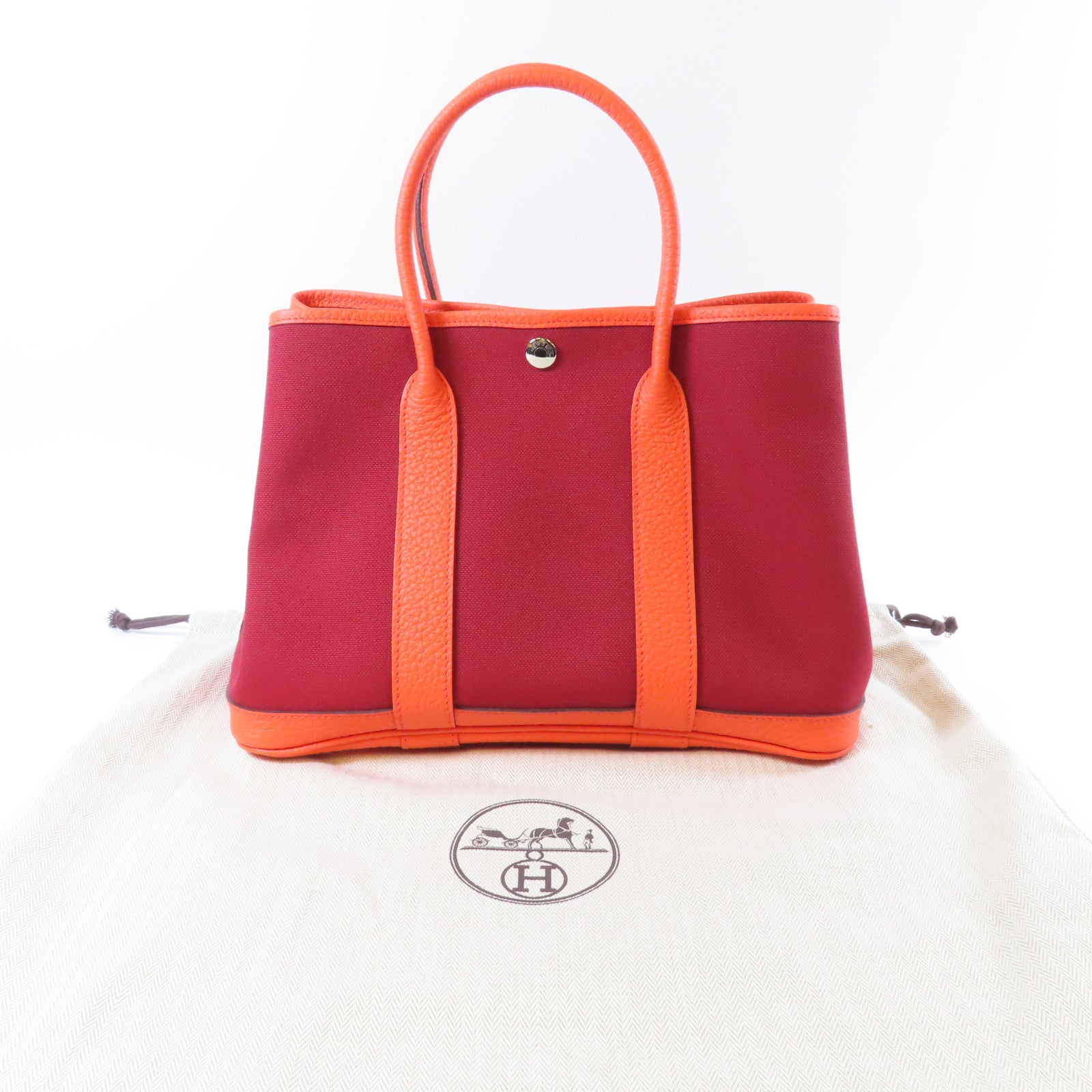 HERMES 帆布Garden Party TPM銀扣手挽袋紅色/橙色