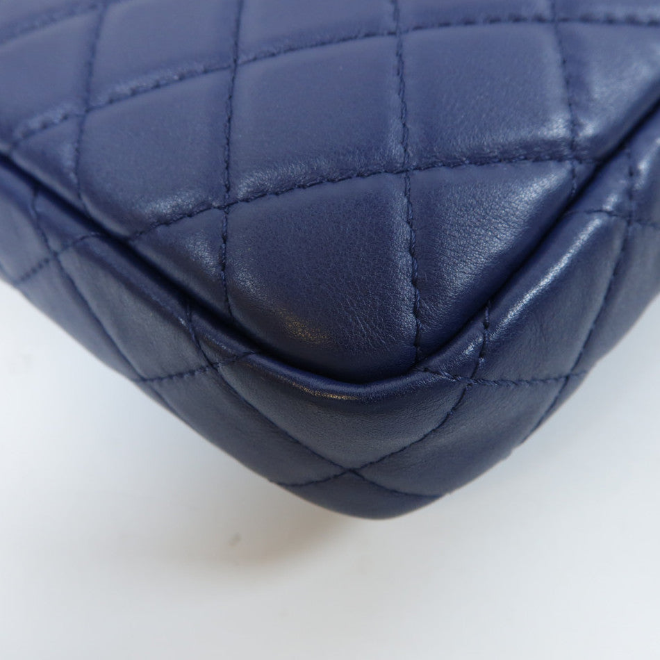 CHANEL 菱格羊皮皮革Chain Shoulder Bag銀扣鏈帶肩背袋藍色