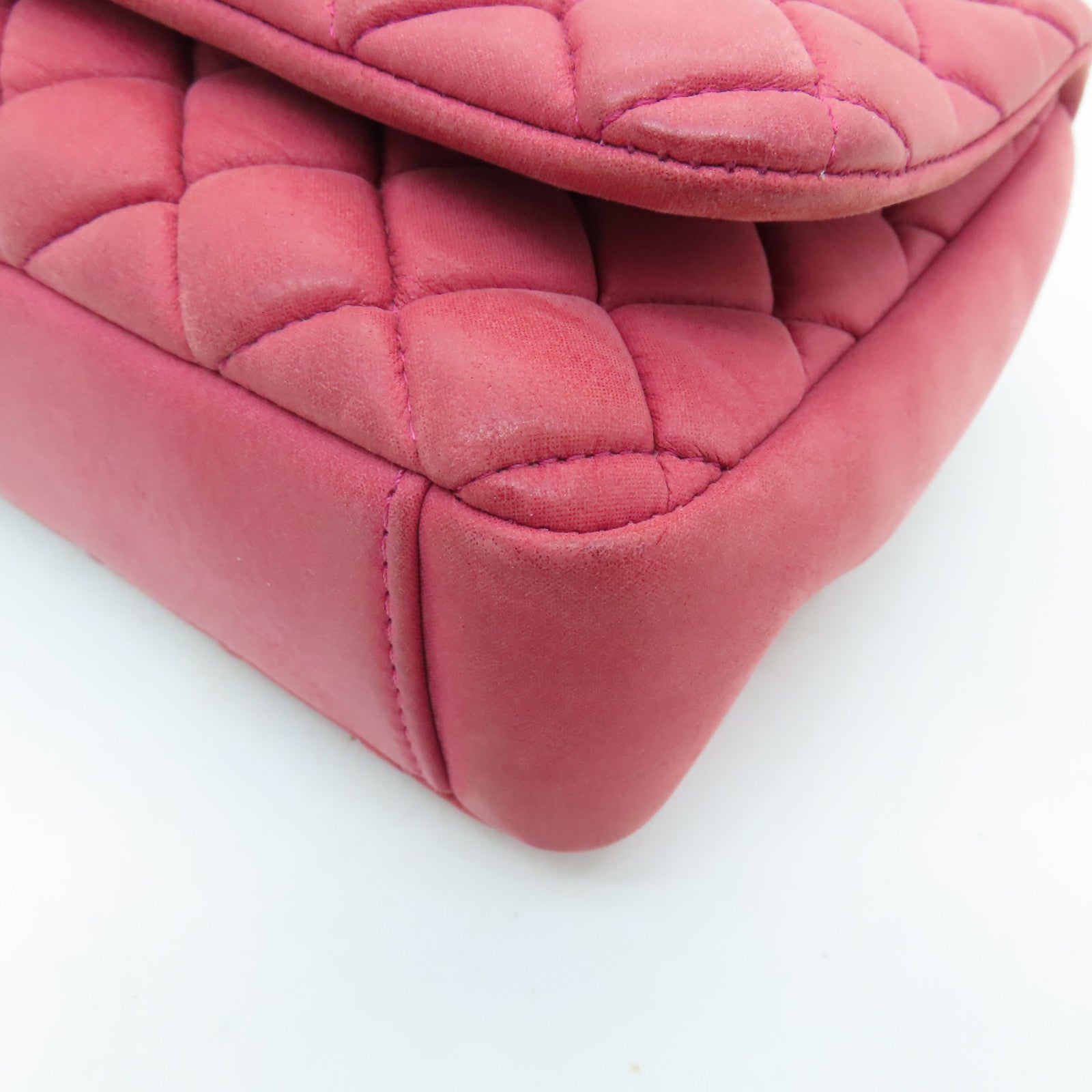 CHANEL 【激減優惠】菱格羊皮皮革Chain Shoulder Bag銀扣鏈帶肩背袋紅色