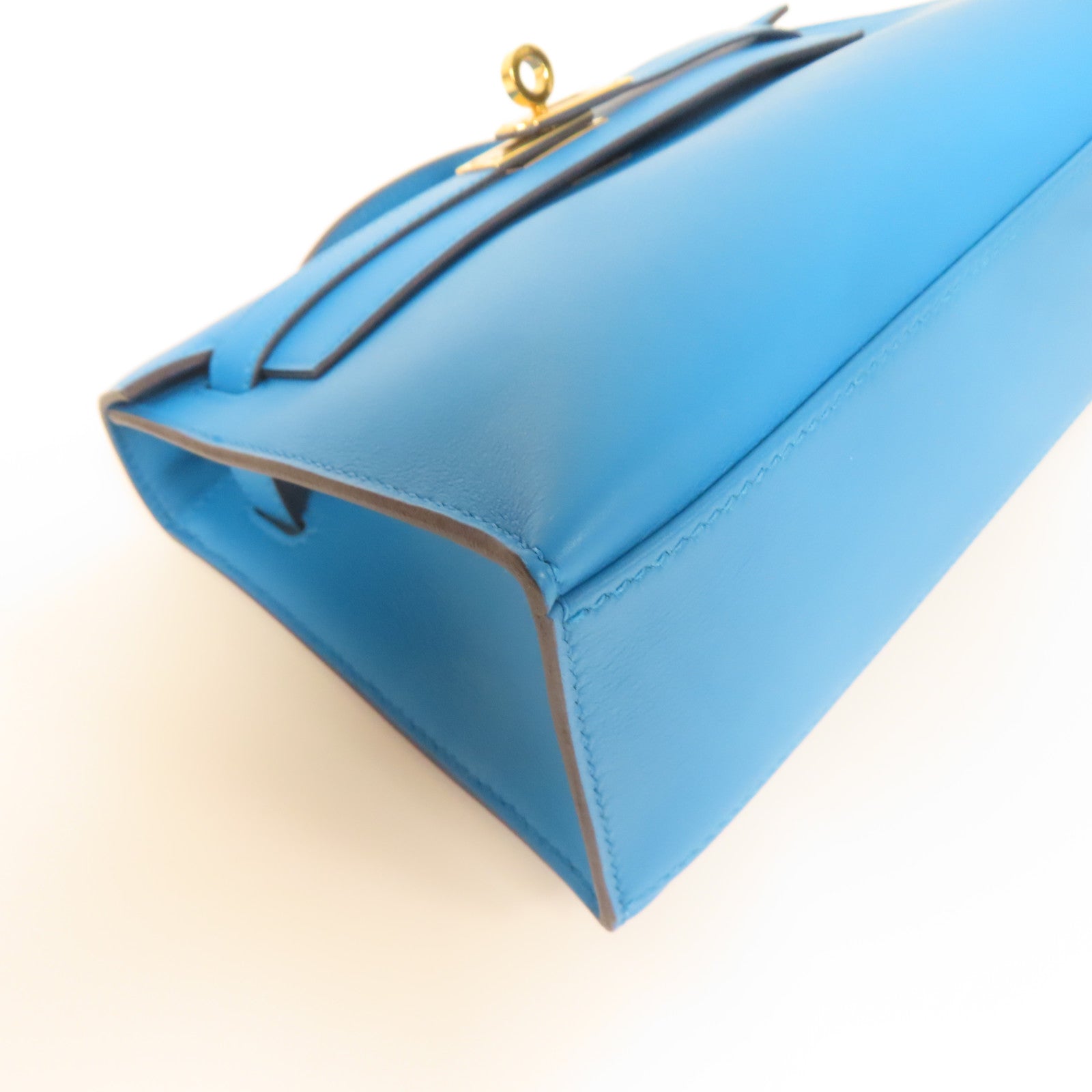 HERMES Veau Swift皮革Kelly Pochette金扣手挽袋藍色