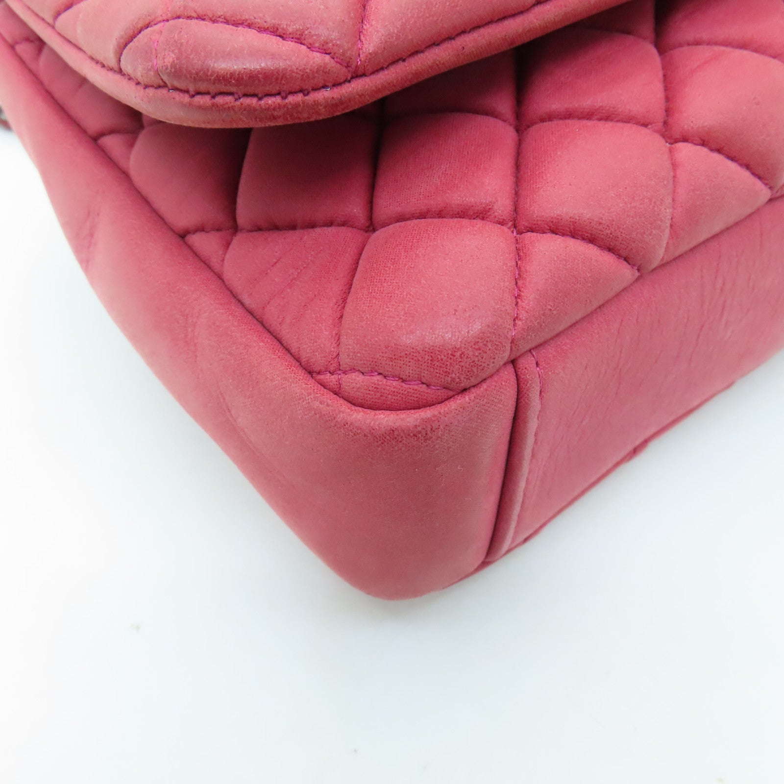 CHANEL 【激減優惠】菱格羊皮皮革Chain Shoulder Bag銀扣鏈帶肩背袋紅色