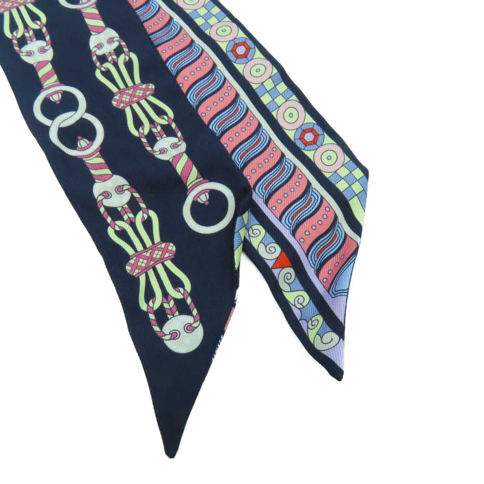 HERMES 絲質Twilly Scarf絲巾深藍色/藍色