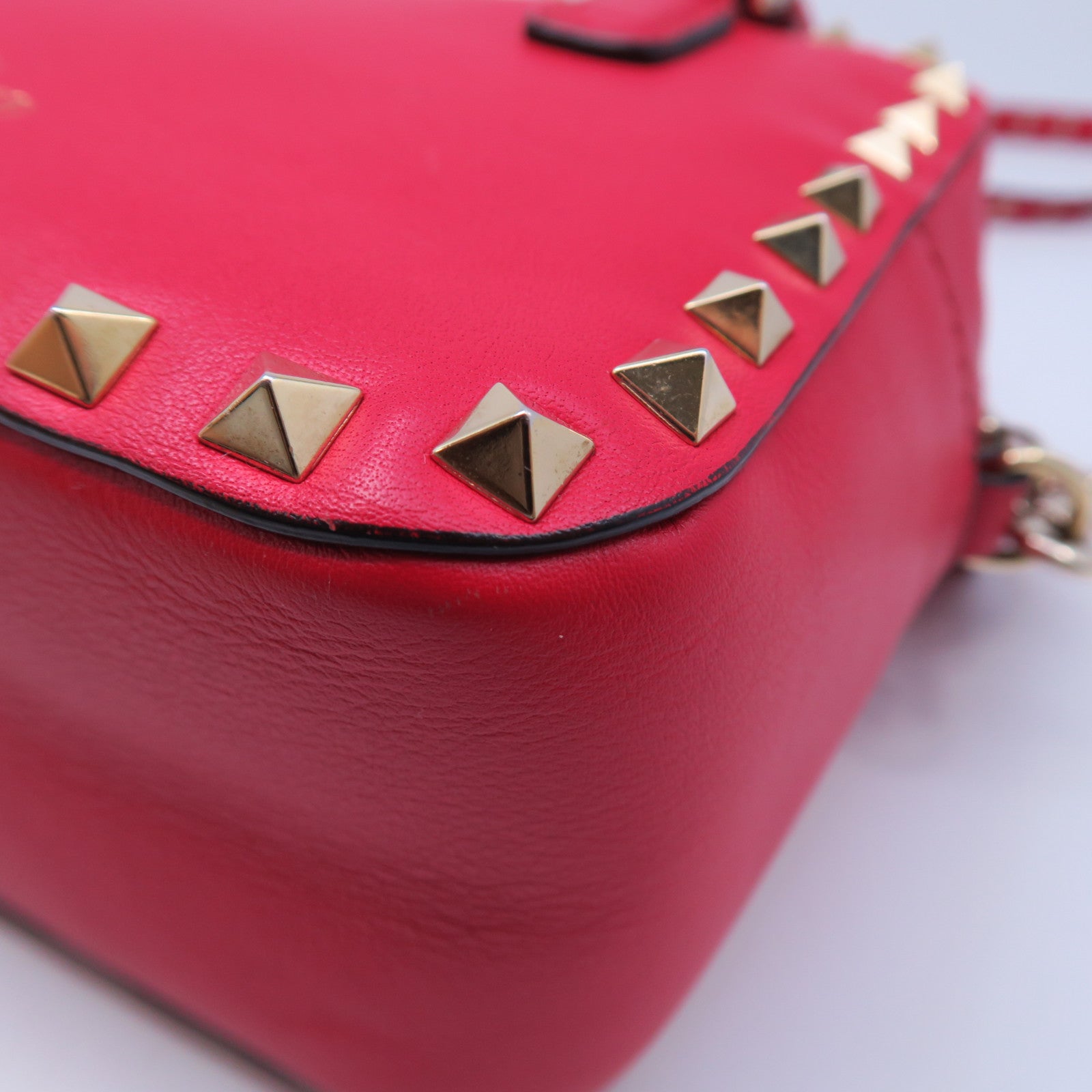 Valentino 牛皮皮革Shoulder Bag金扣肩背袋紅色