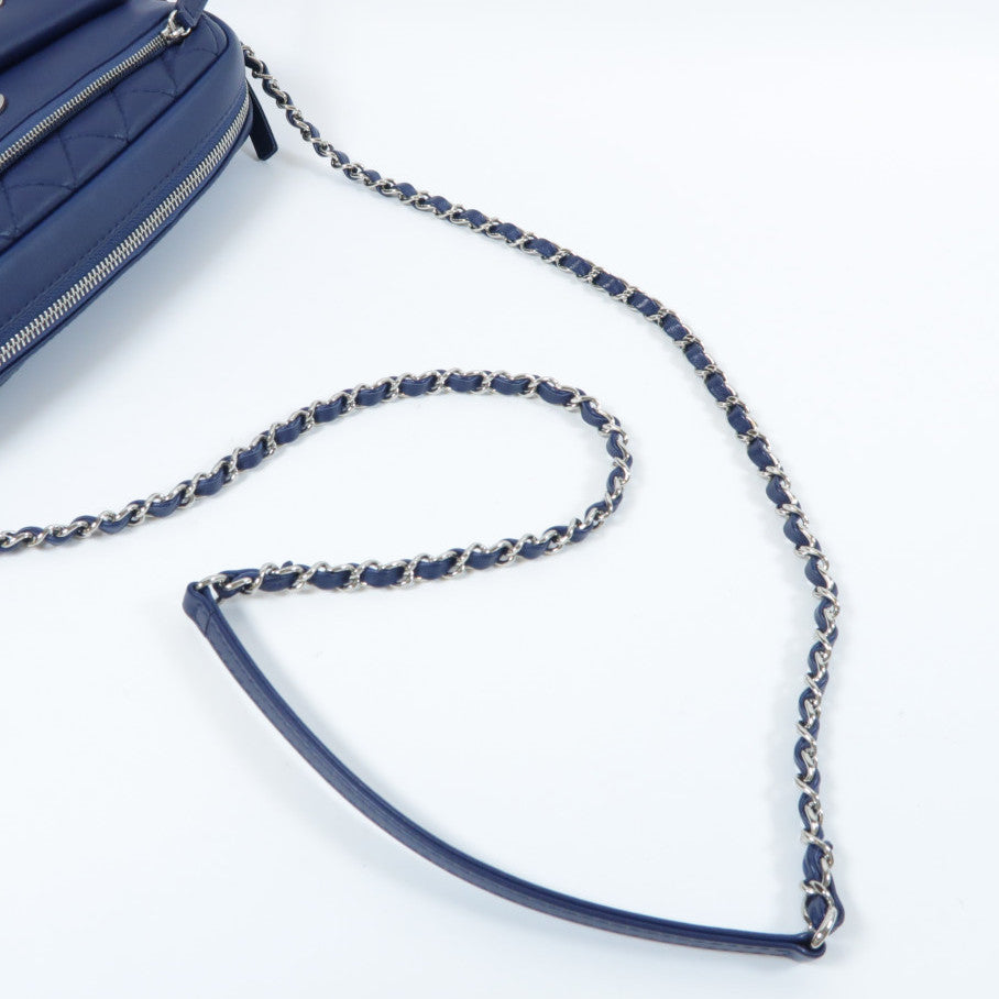 CHANEL 菱格羊皮皮革Chain Shoulder Bag銀扣鏈帶肩背袋藍色