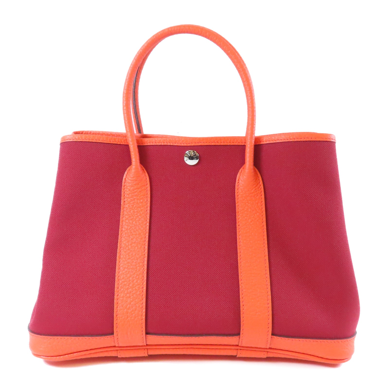 HERMES 帆布Garden Party TPM銀扣手挽袋紅色/橙色