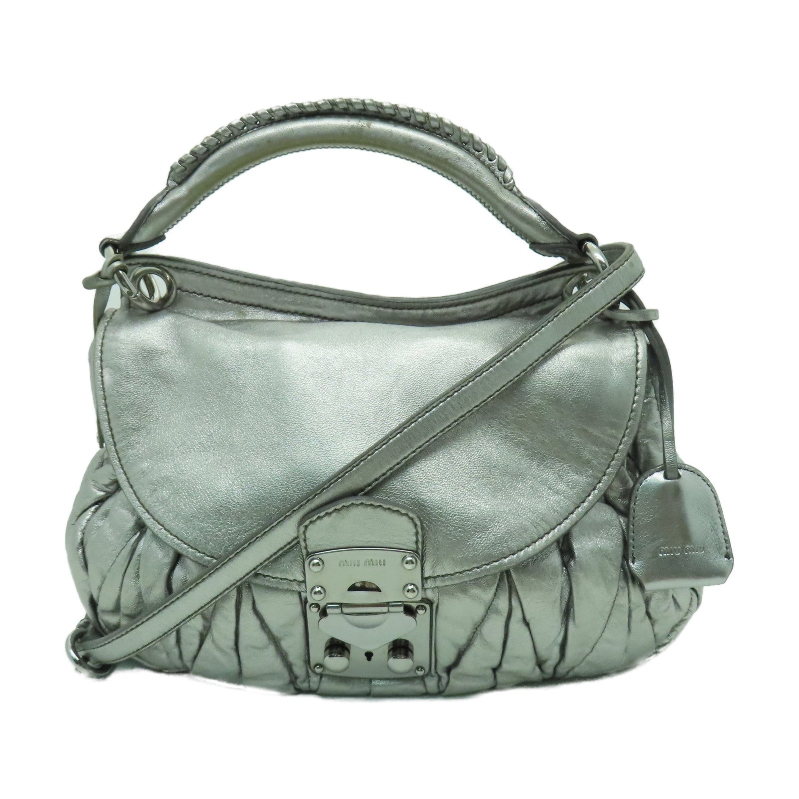 Miu Miu 【激減優惠】羊皮皮革Shoulder Bag銀扣手挽肩背兩用袋銀色