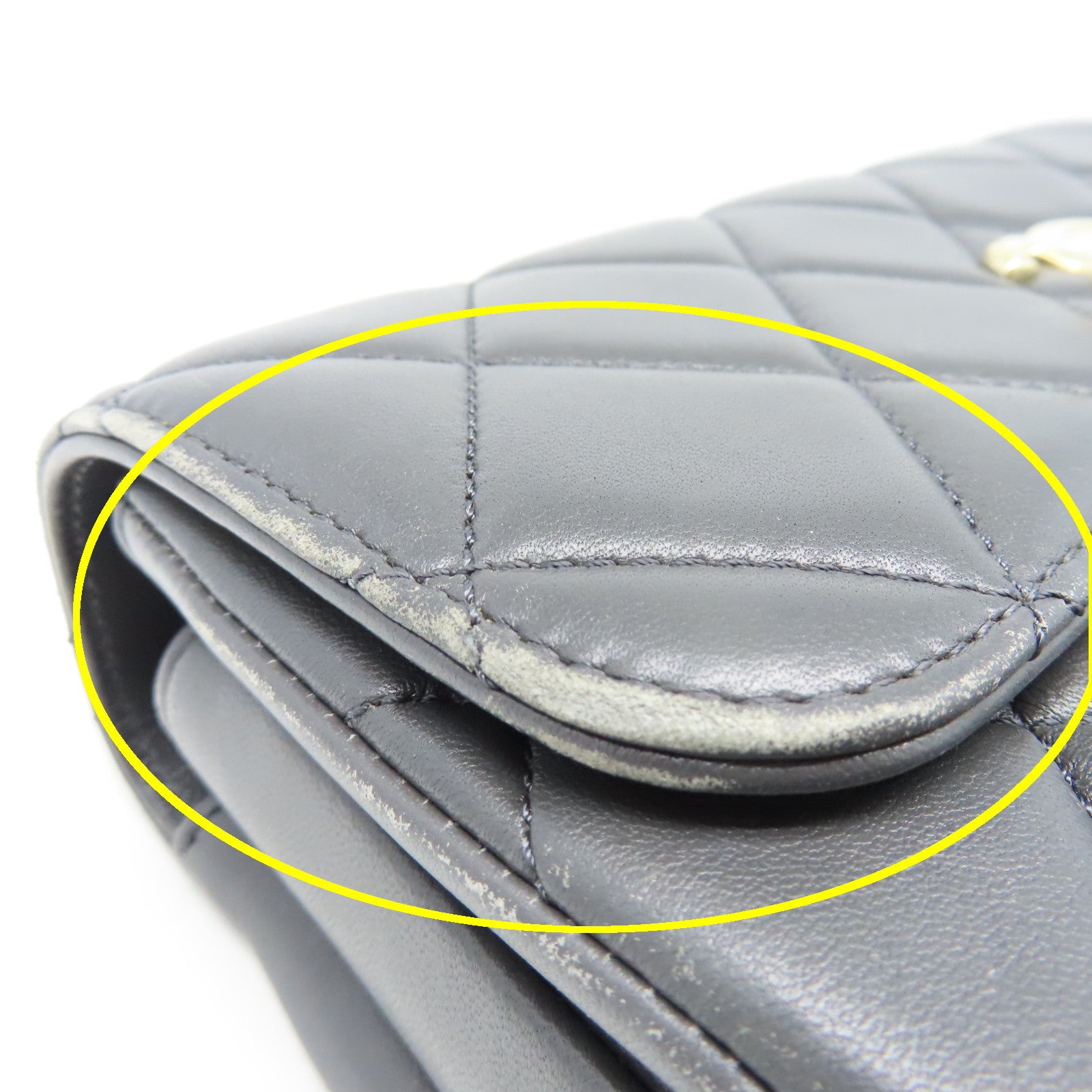 CHANEL 菱格羊皮皮革Top Handle Bag金扣肩背袋灰色