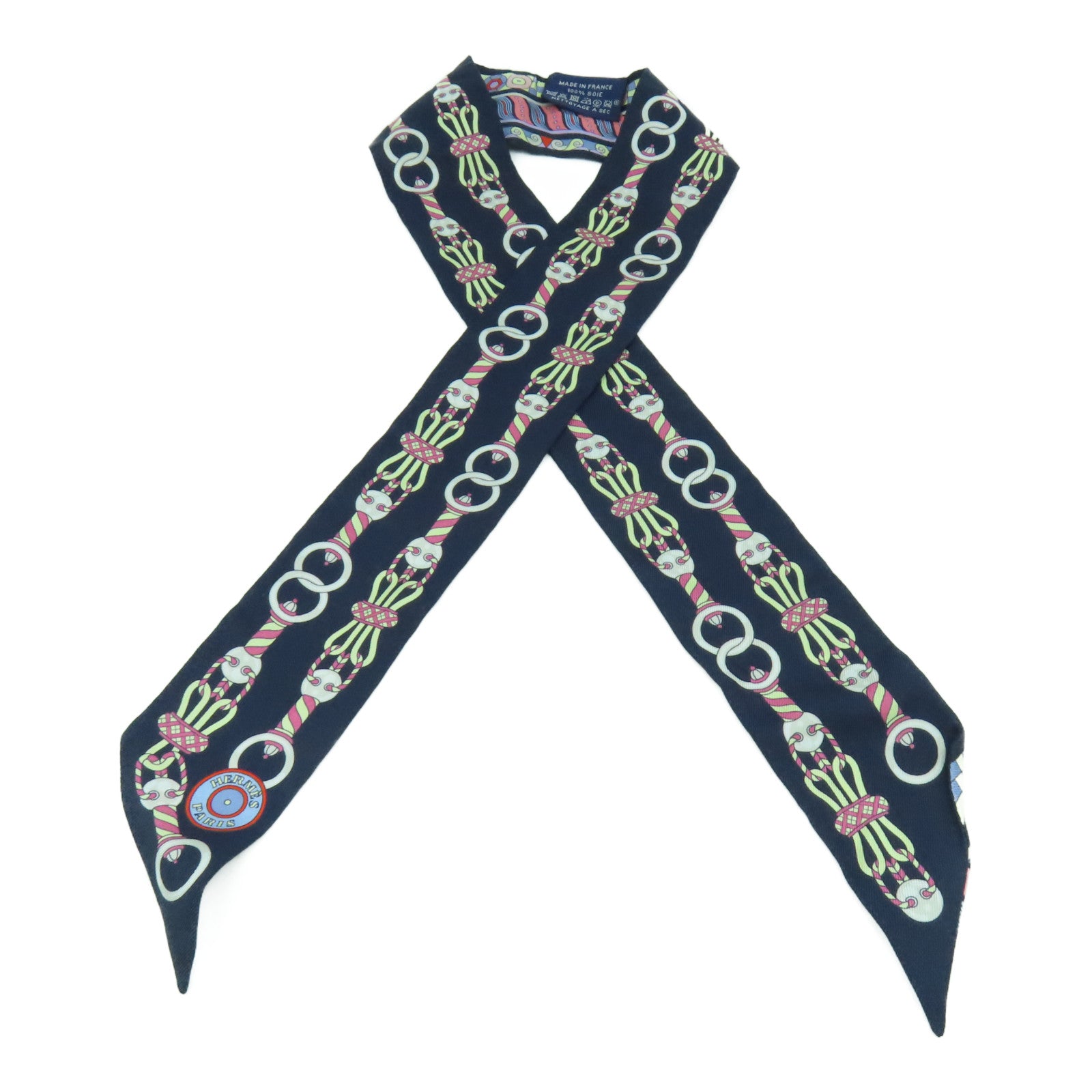 HERMES 絲質Twilly Scarf絲巾深藍色/藍色
