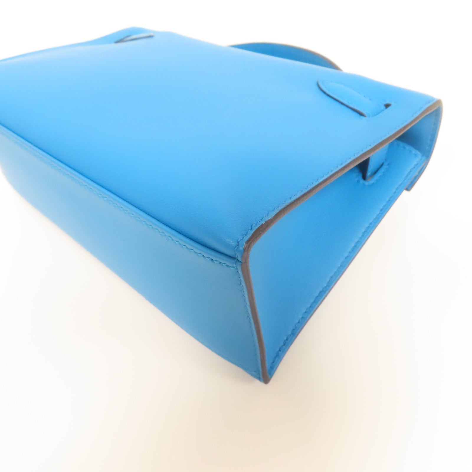 HERMES Veau Swift皮革Kelly Pochette金扣手挽袋藍色