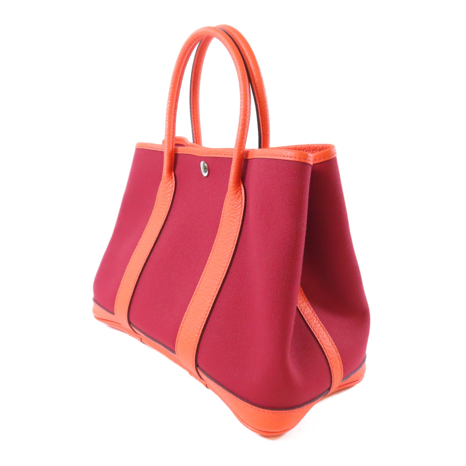 HERMES 帆布Garden Party TPM銀扣手挽袋紅色/橙色
