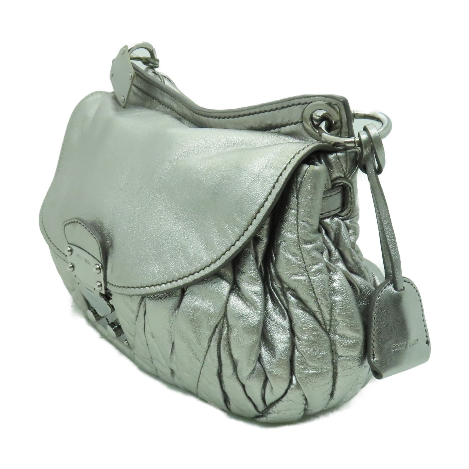 Miu Miu 【激減優惠】羊皮皮革Shoulder Bag銀扣手挽肩背兩用袋銀色
