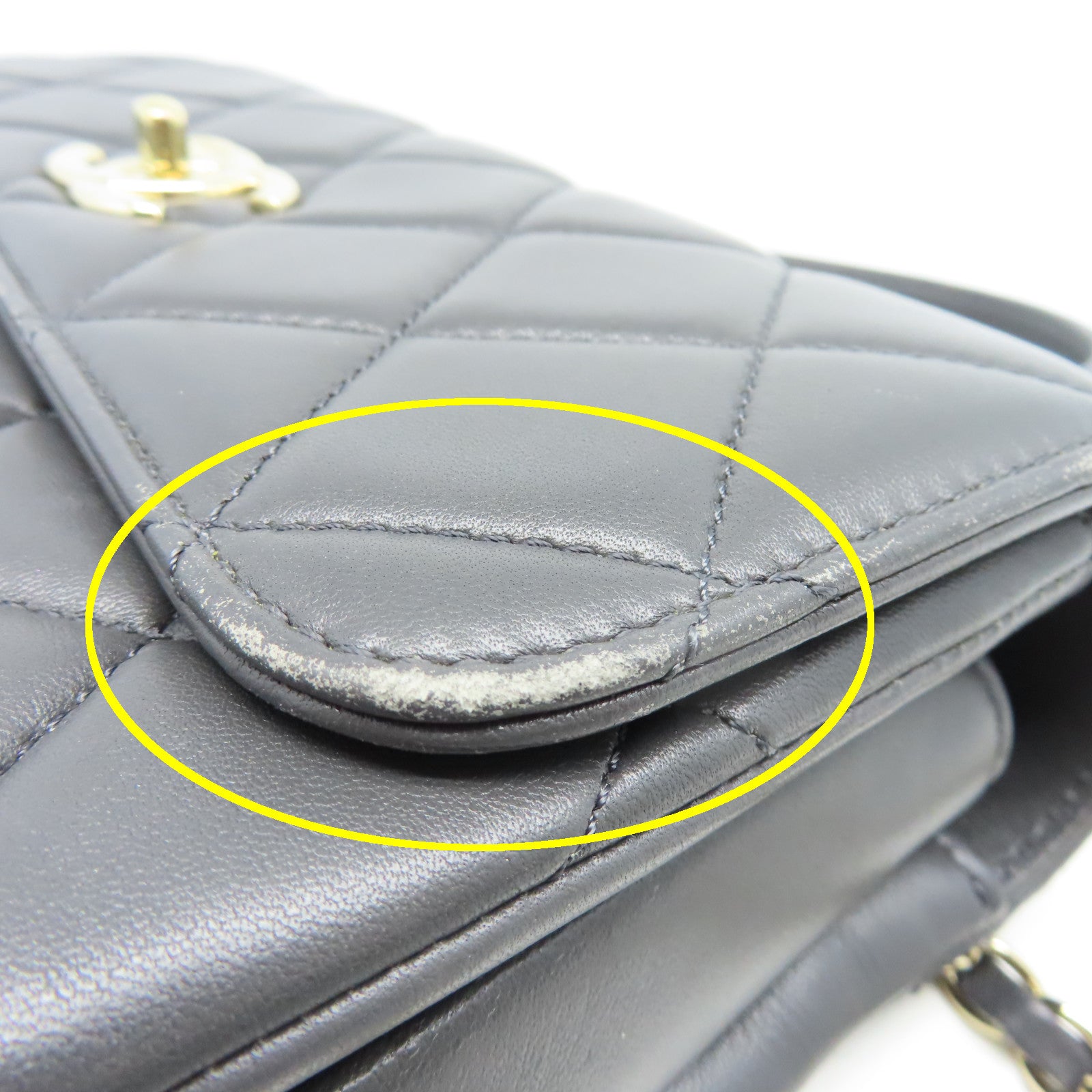 CHANEL 菱格羊皮皮革Top Handle Bag金扣肩背袋灰色