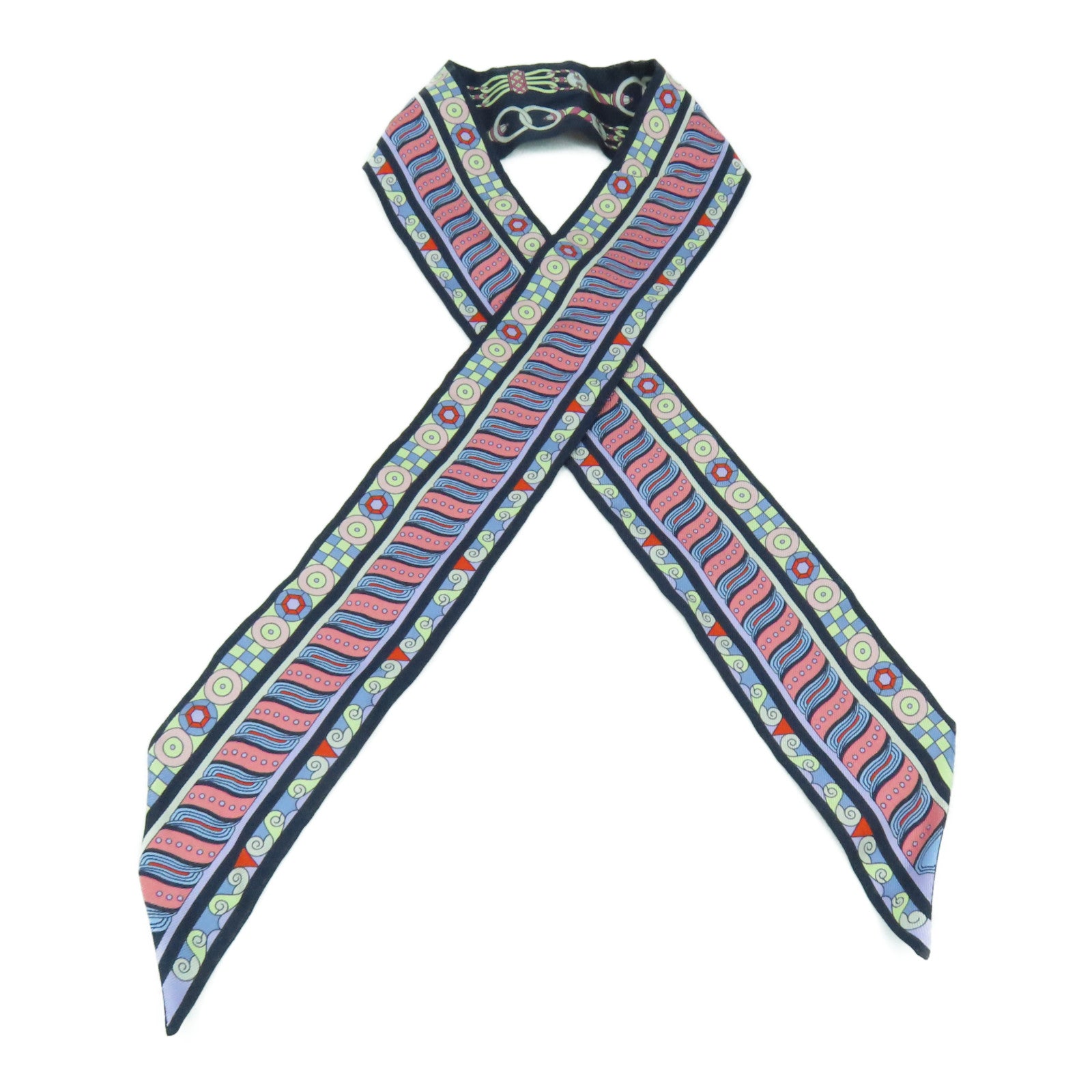 HERMES 絲質Twilly Scarf絲巾深藍色/藍色