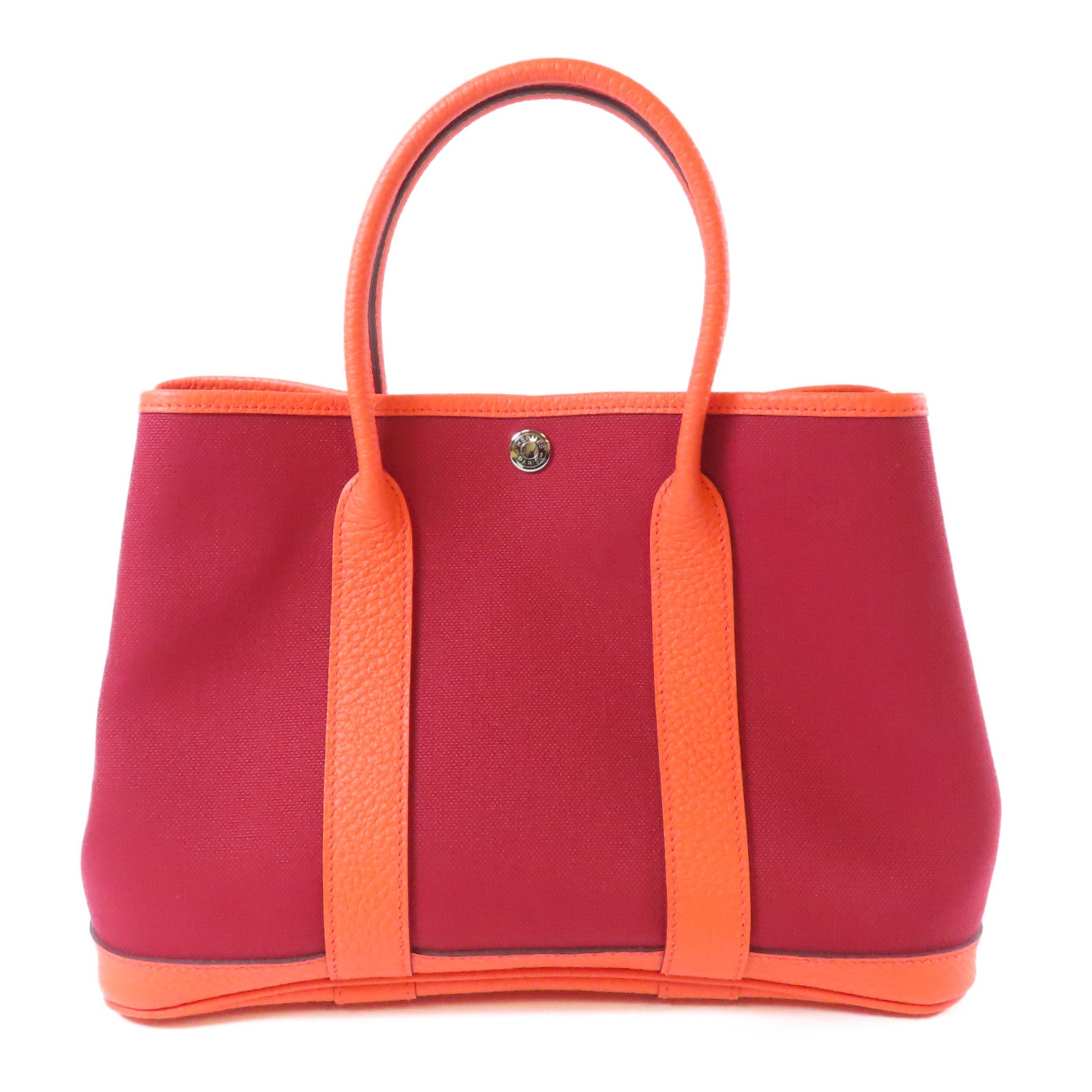 HERMES 帆布Garden Party TPM銀扣手挽袋紅色/橙色