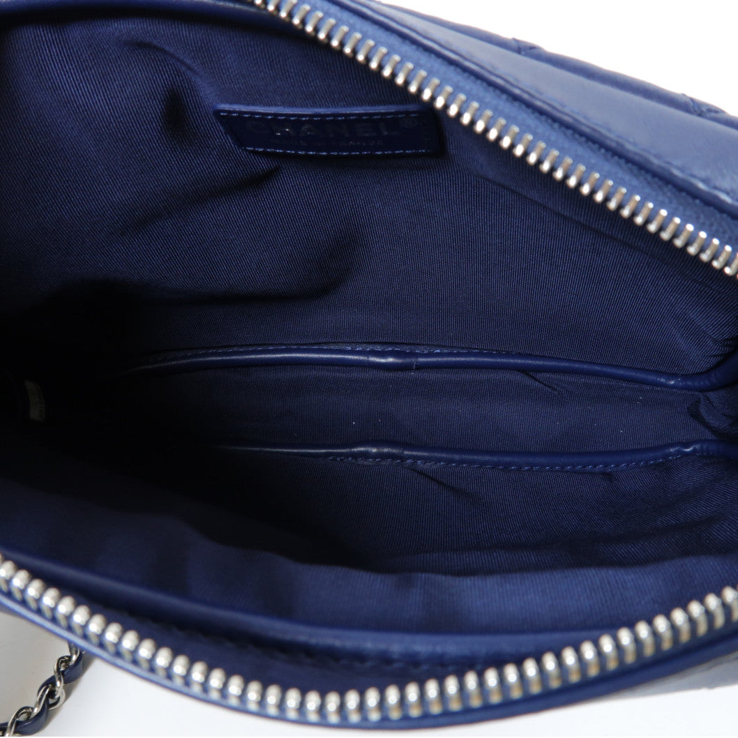 CHANEL 菱格羊皮皮革Chain Shoulder Bag銀扣鏈帶肩背袋藍色