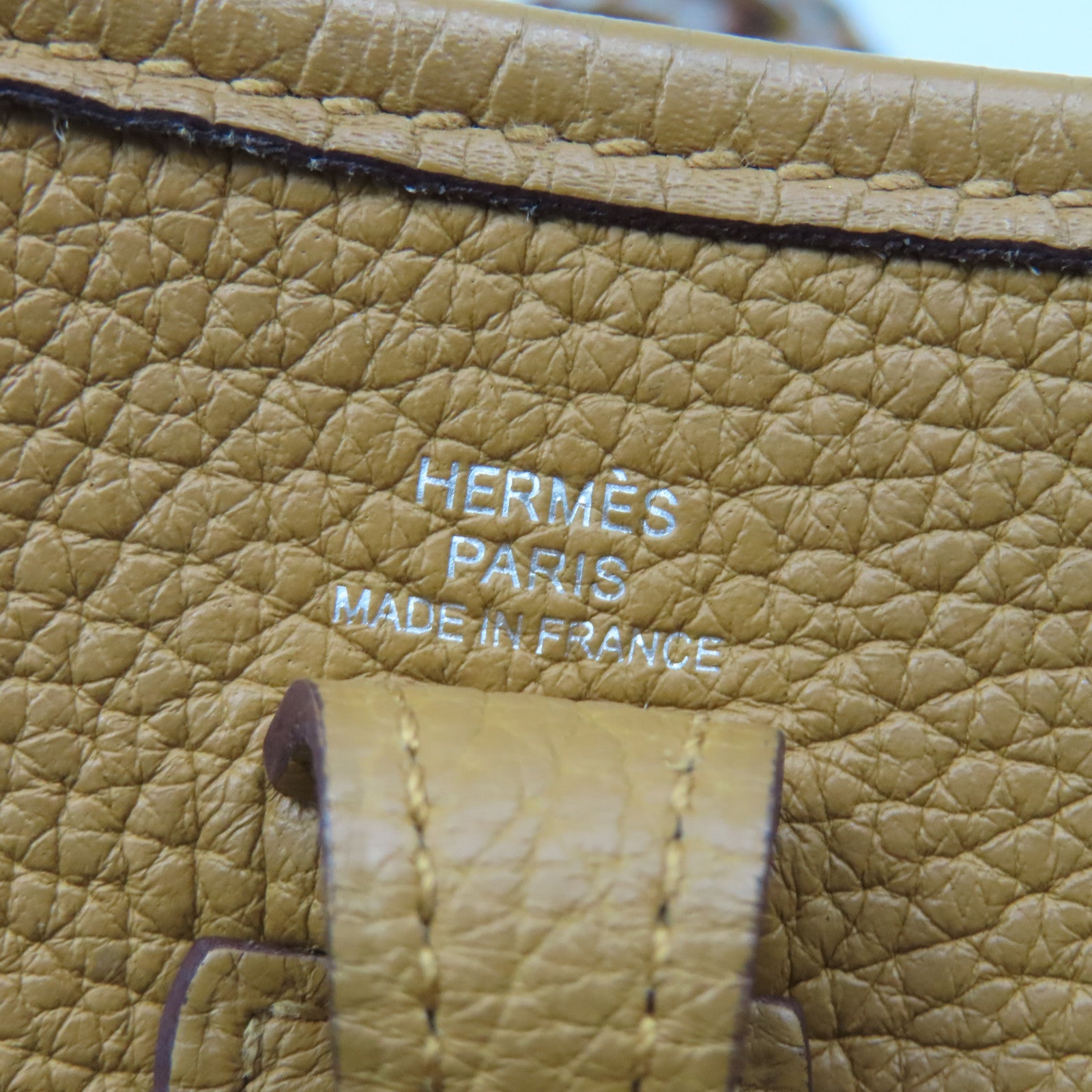 HERMES Clemence皮革Evelyne TPM银扣肩背袋Camel啡色