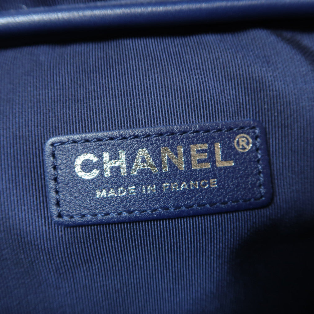 CHANEL 菱格羊皮皮革Chain Shoulder Bag銀扣鏈帶肩背袋藍色