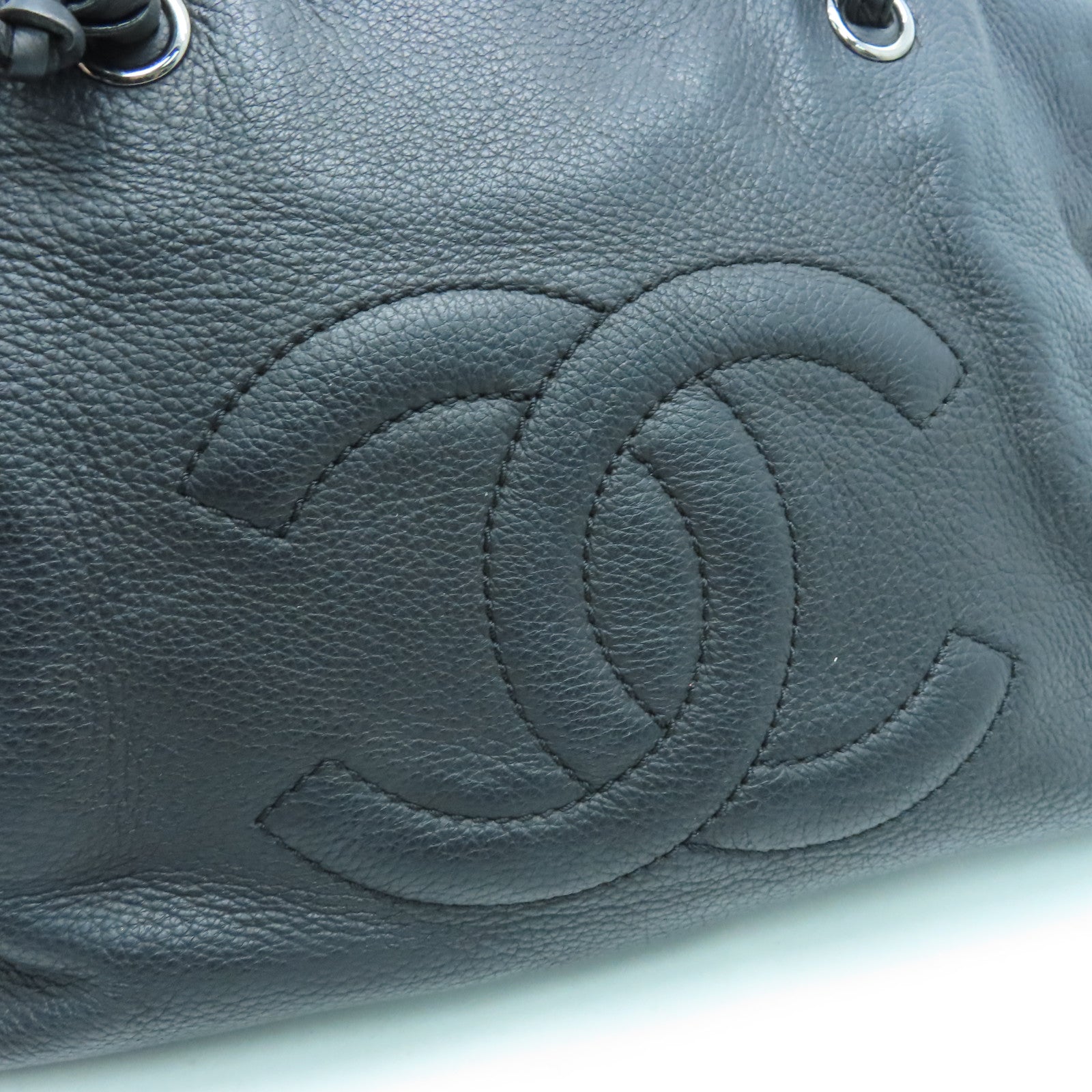 CHANEL 牛皮皮革Tote Bag銀扣手挽袋黑色