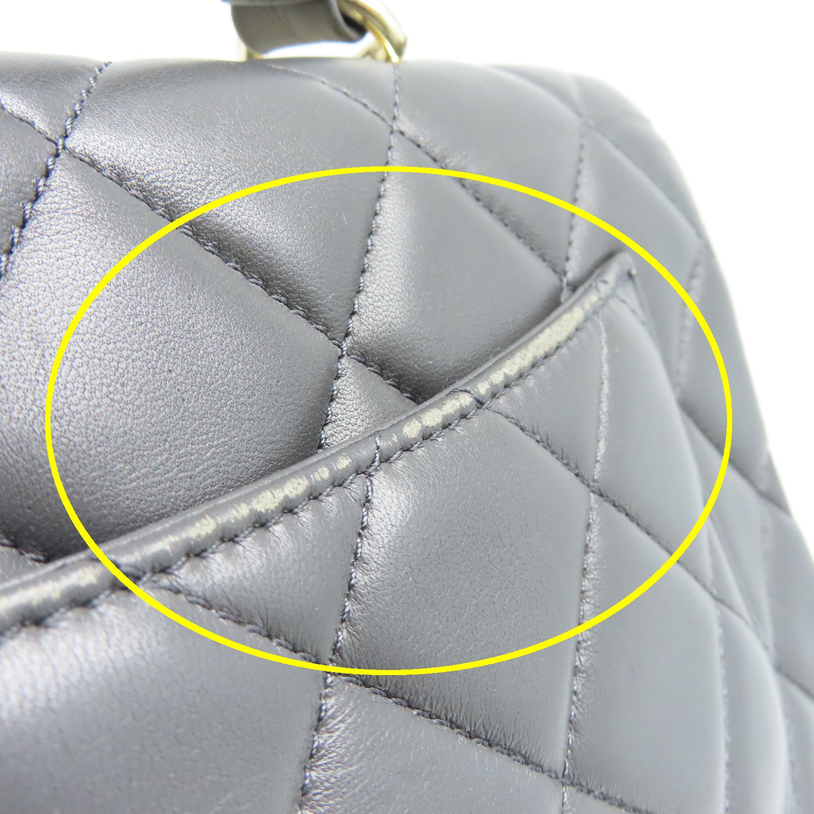 CHANEL 菱格羊皮皮革Top Handle Bag金扣肩背袋灰色