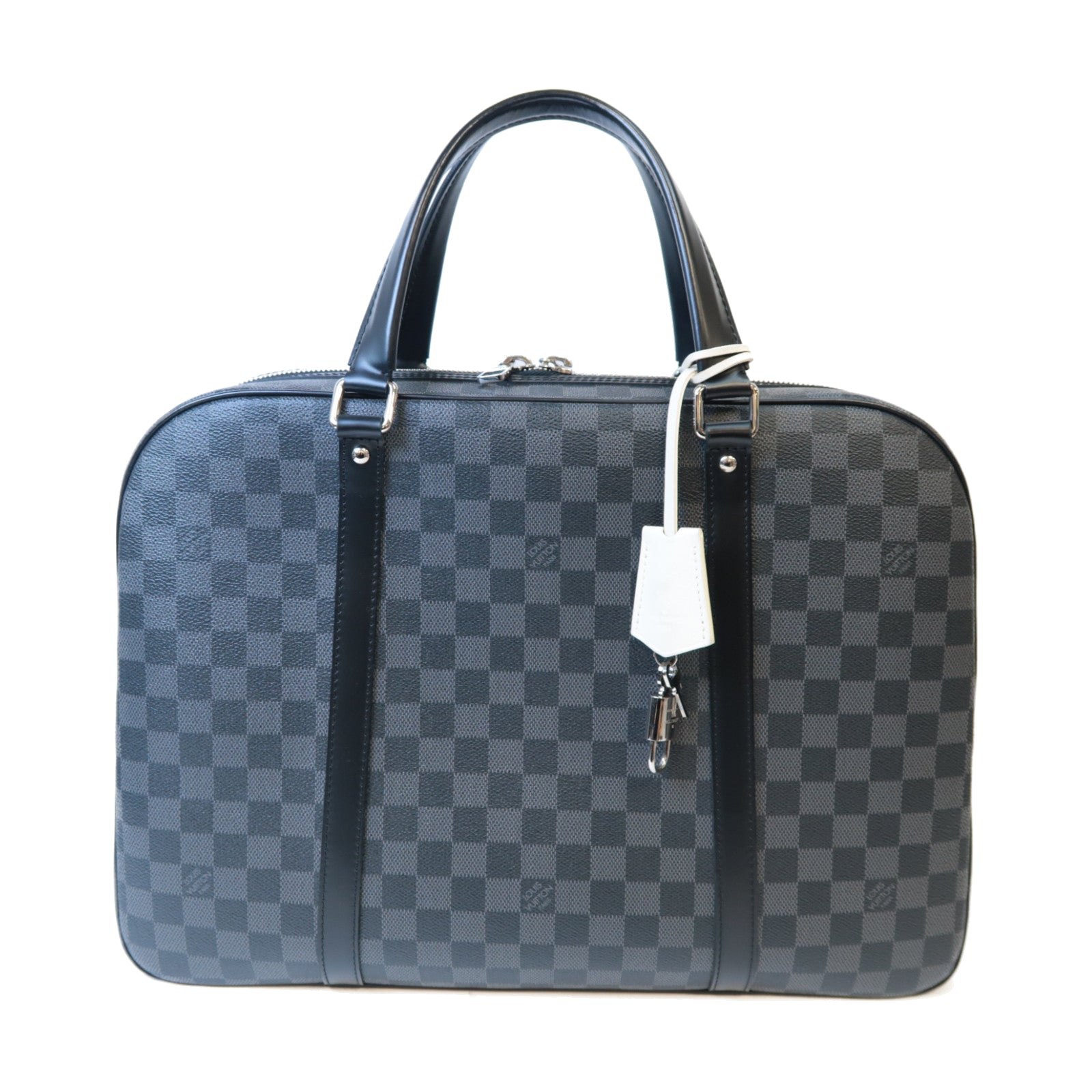 LOUIS VUITTON Damier Graphite Porto De Cuman Voyage銀扣手挽袋黑色