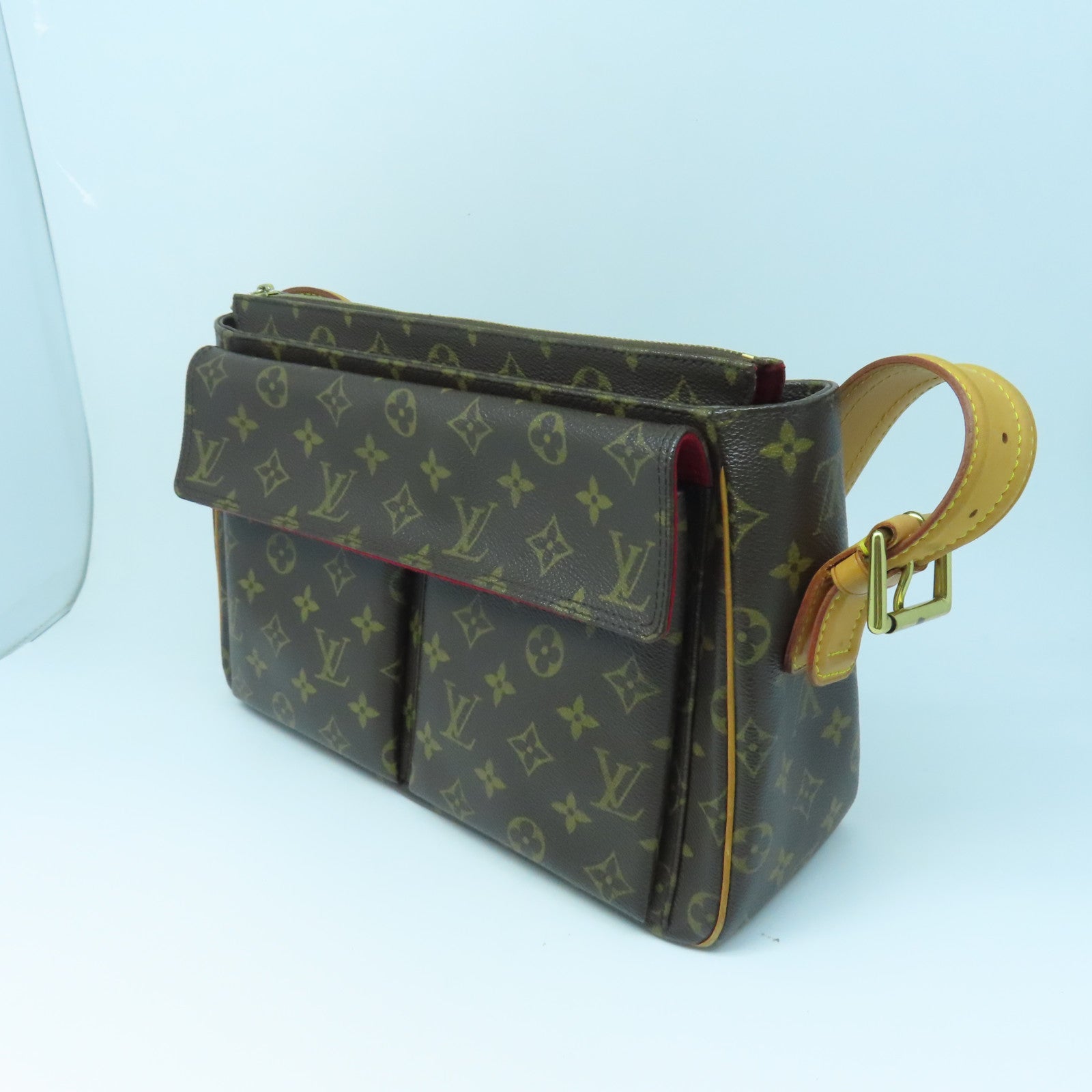 LOUIS VUITTON Monogram Viva Cite GM Gold Buckle Shoulder Bag Brown