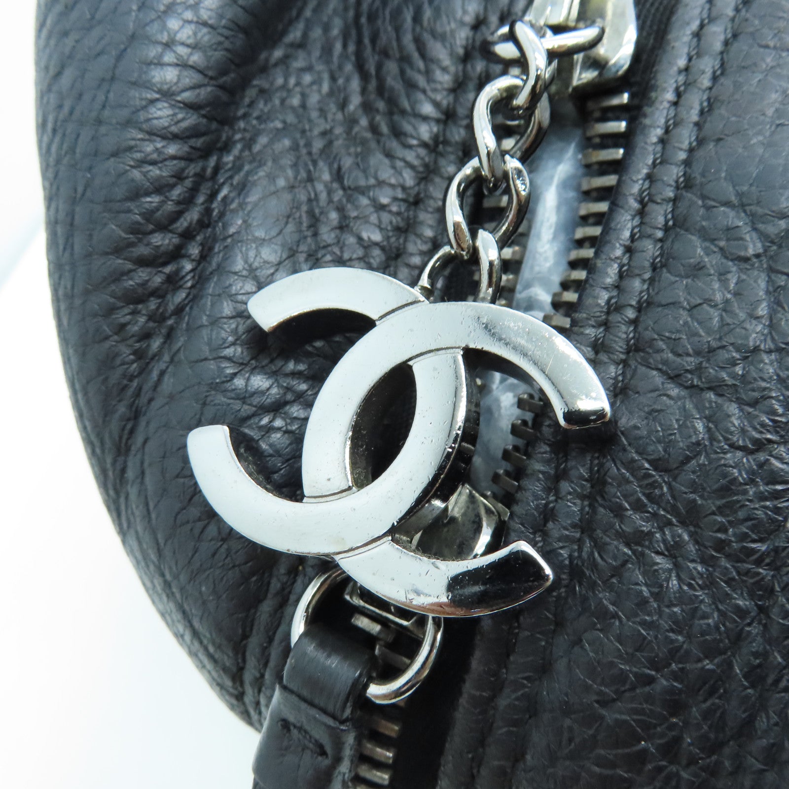 CHANEL 牛皮皮革Tote Bag銀扣手挽袋黑色