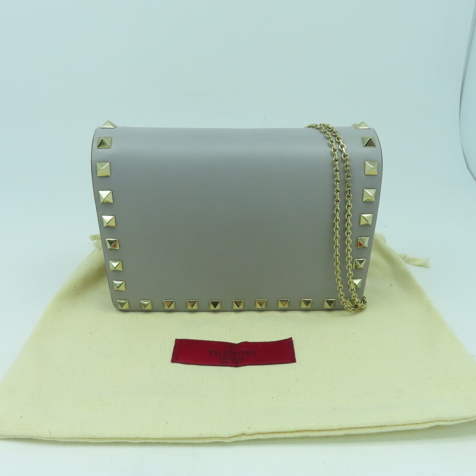 Valentino 牛皮皮革Shoulder Bag金扣鏈帶肩背袋灰色