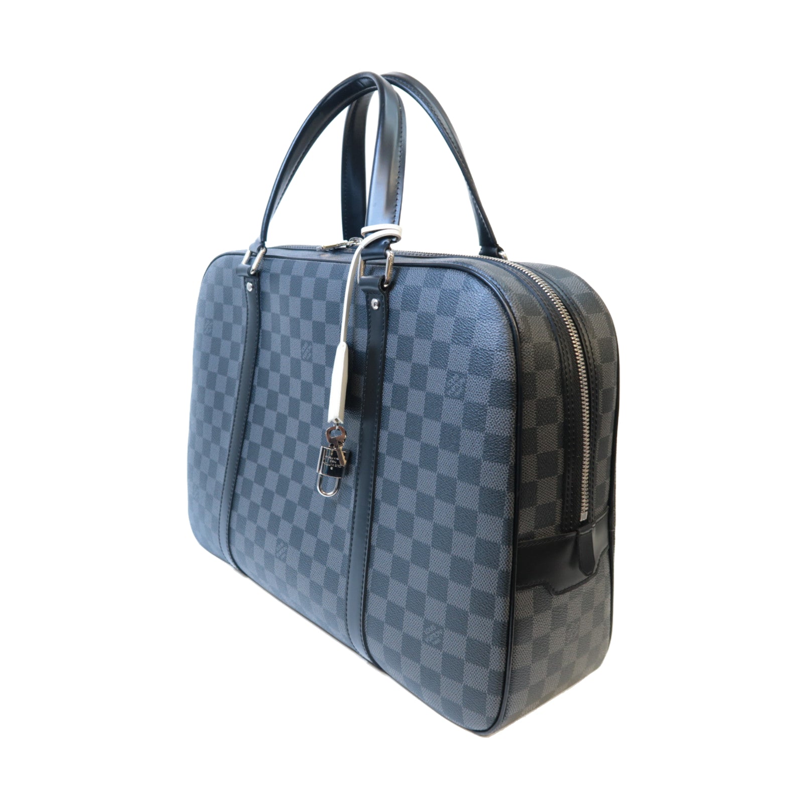 LOUIS VUITTON Damier Graphite Porto De Cuman Voyage銀扣手挽袋黑色