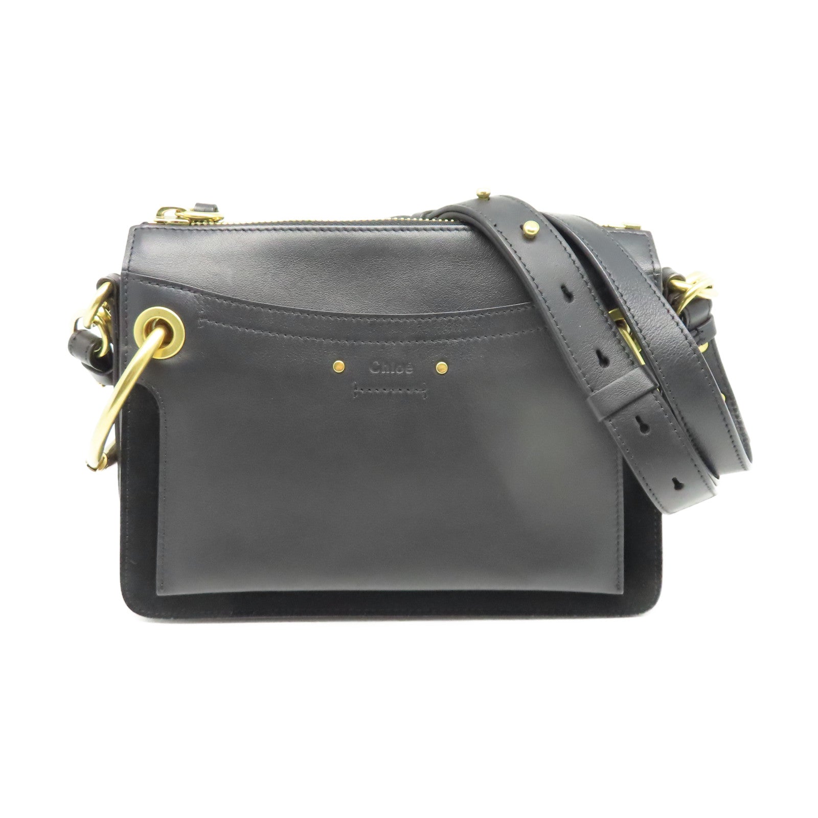 Chloe 牛皮皮革Roy Bag Single Size金扣肩背袋黑色