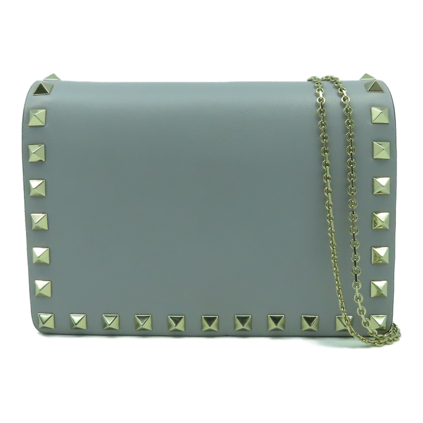Valentino 牛皮皮革Shoulder Bag金扣鏈帶肩背袋灰色