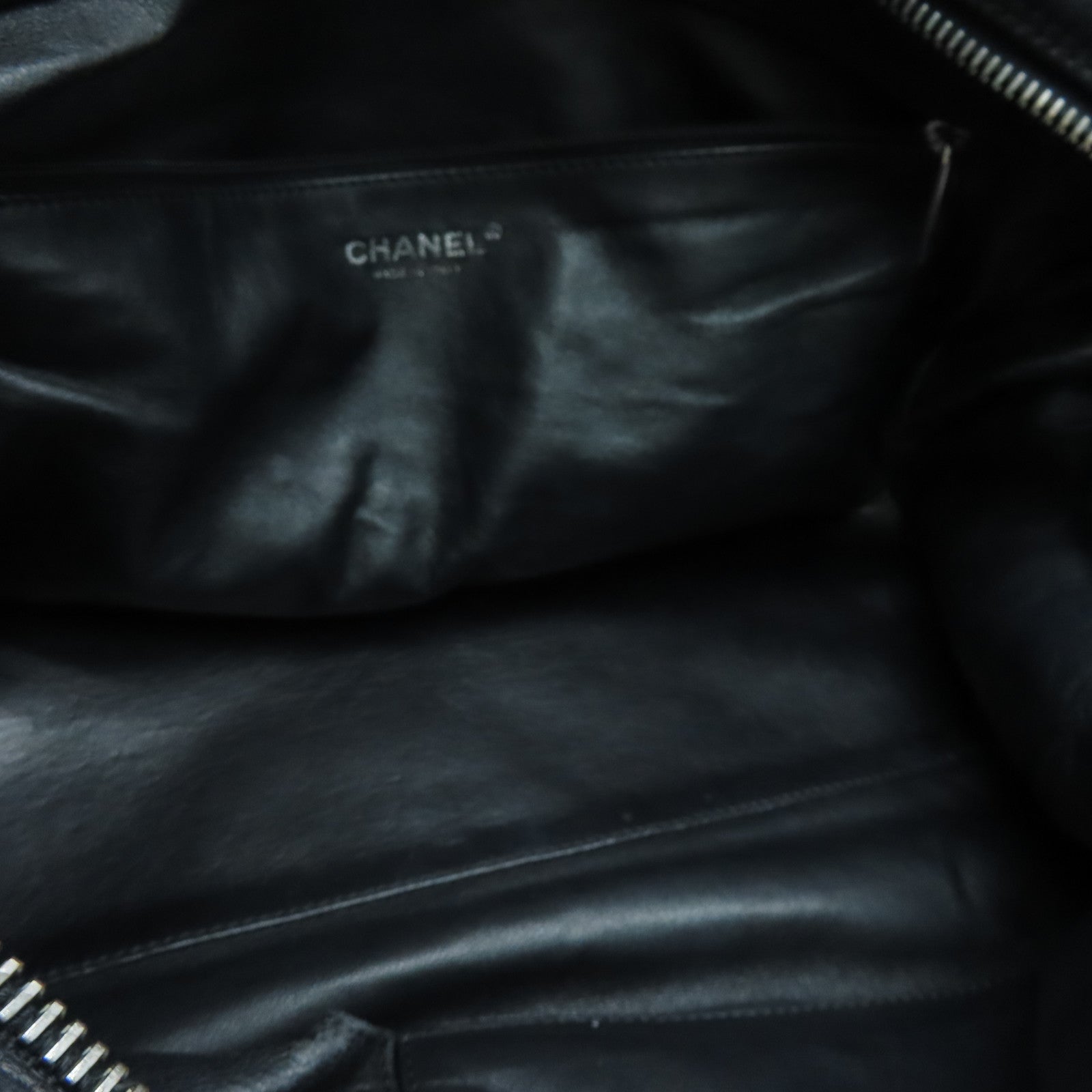 CHANEL 牛皮皮革Tote Bag銀扣手挽袋黑色