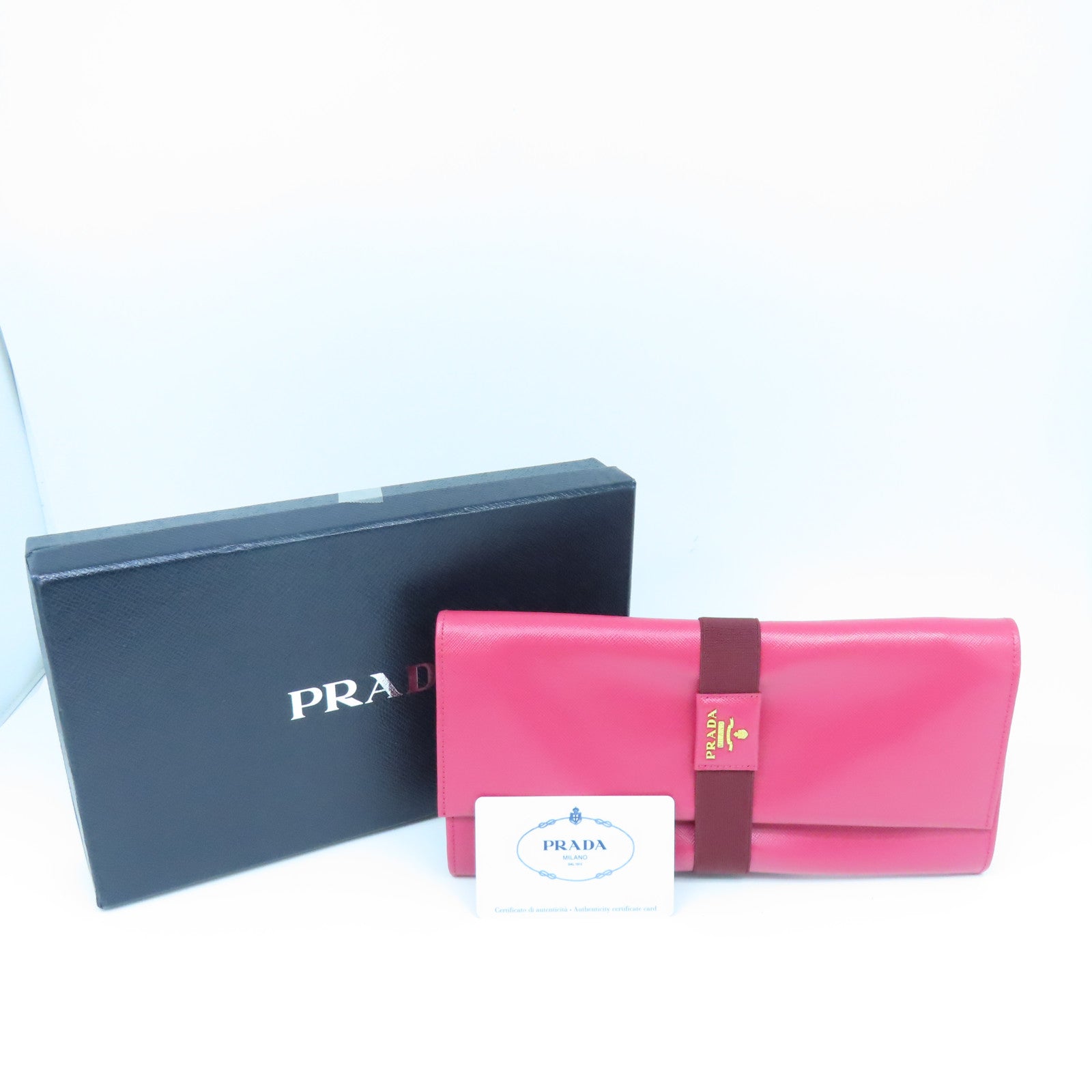 PRADA 牛皮皮革Clutch Bag金扣手拿包粉紅色