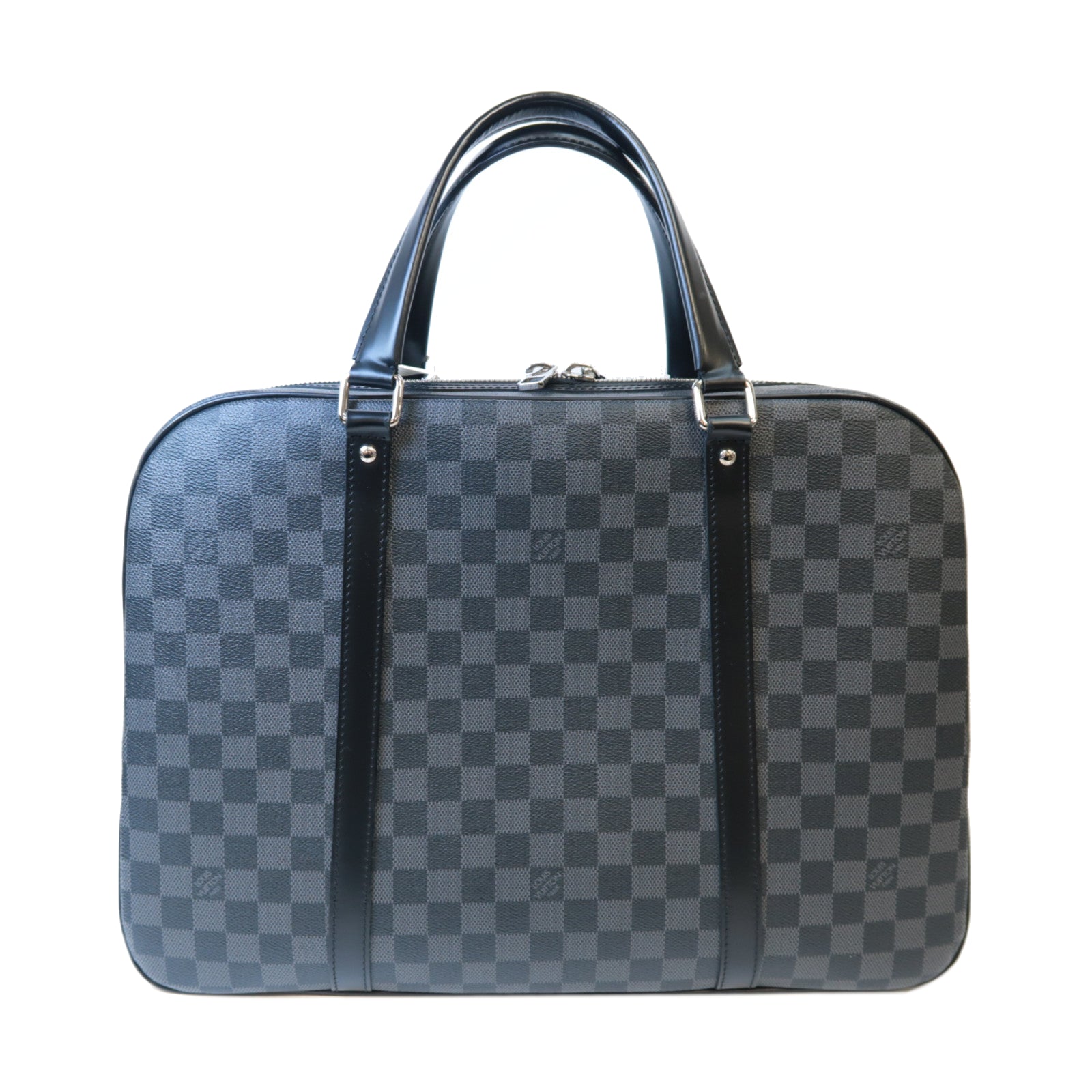 LOUIS VUITTON Damier Graphite Porto De Cuman Voyage銀扣手挽袋黑色