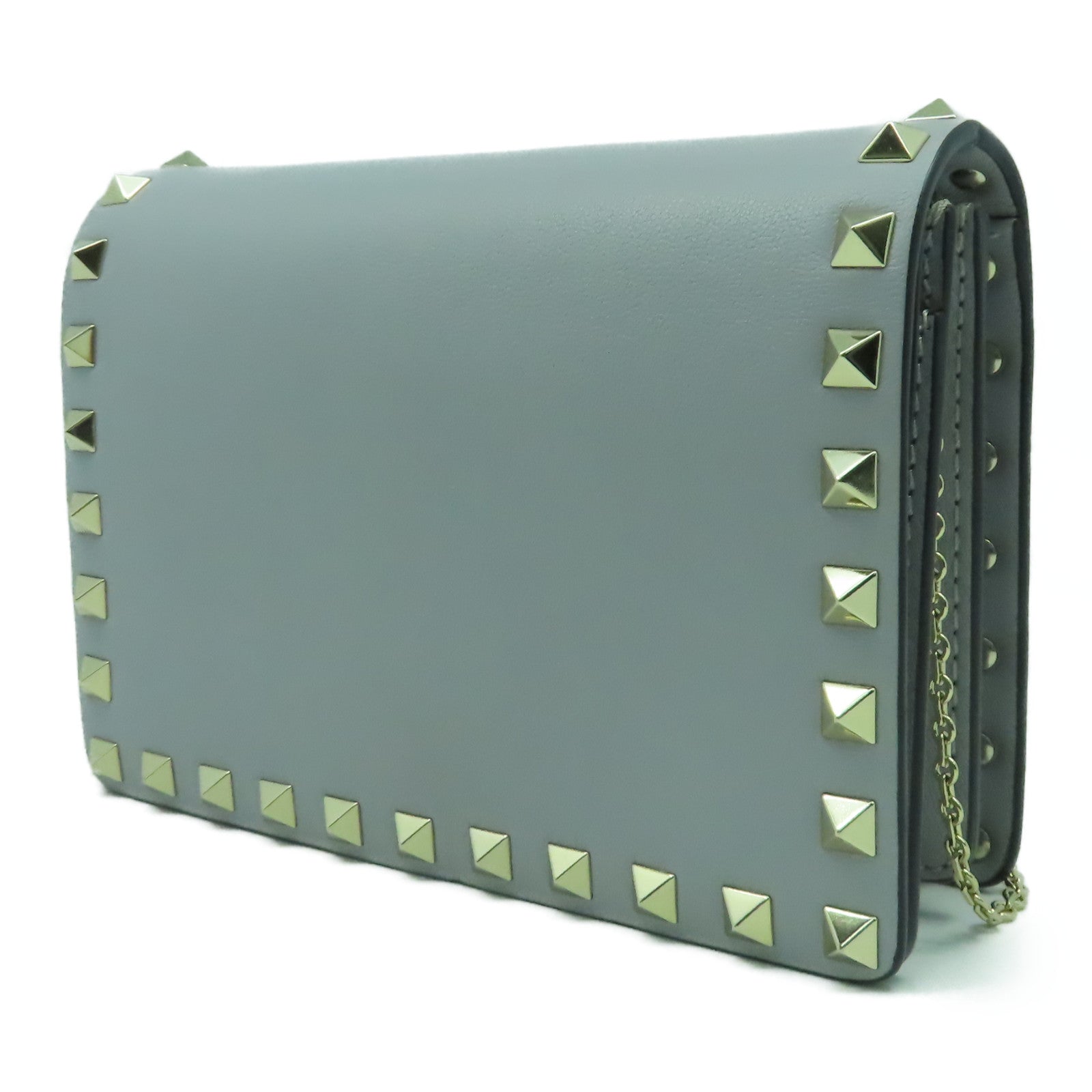 Valentino 牛皮皮革Shoulder Bag金扣鏈帶肩背袋灰色