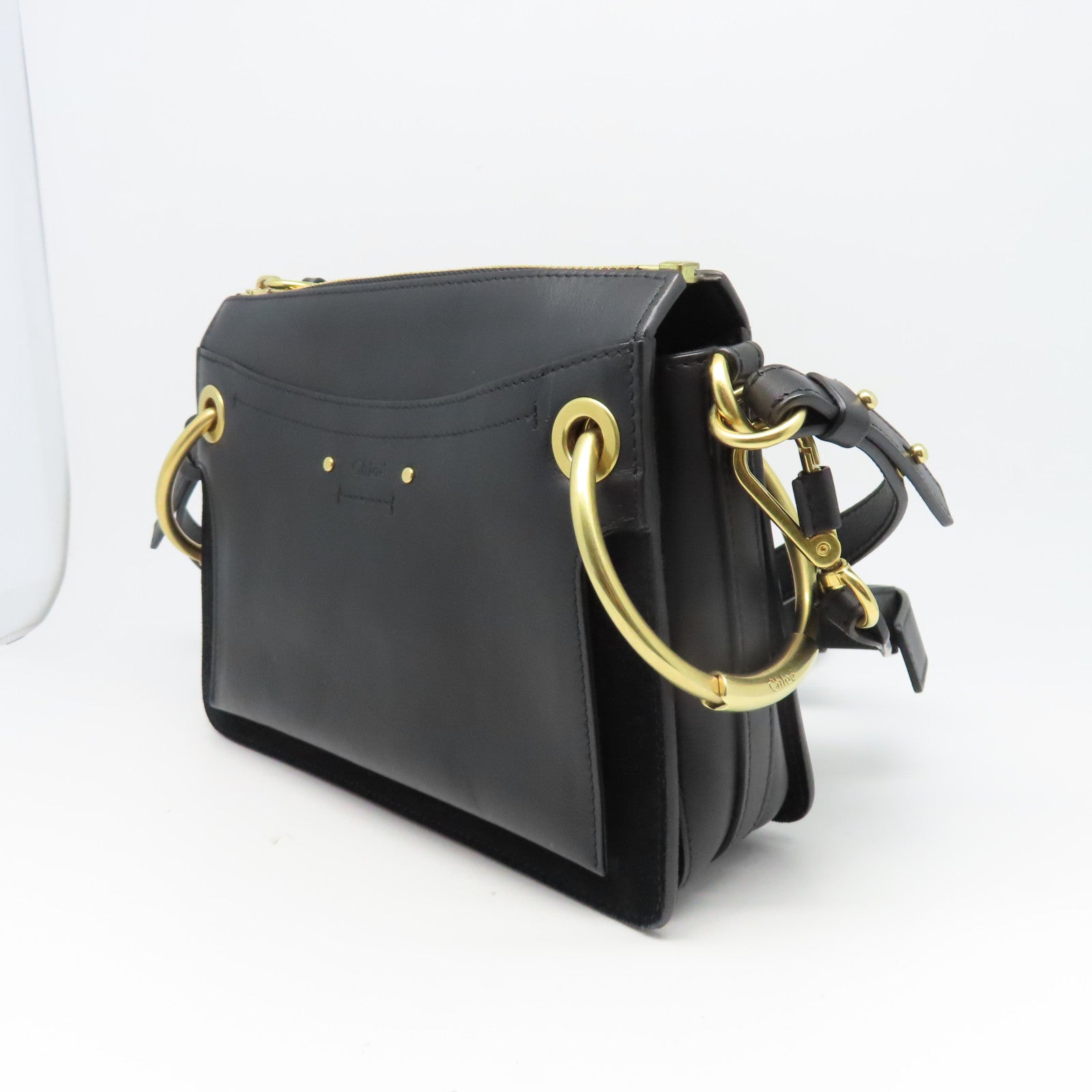 Chloe 牛皮皮革Roy Bag Single Size金扣肩背袋黑色