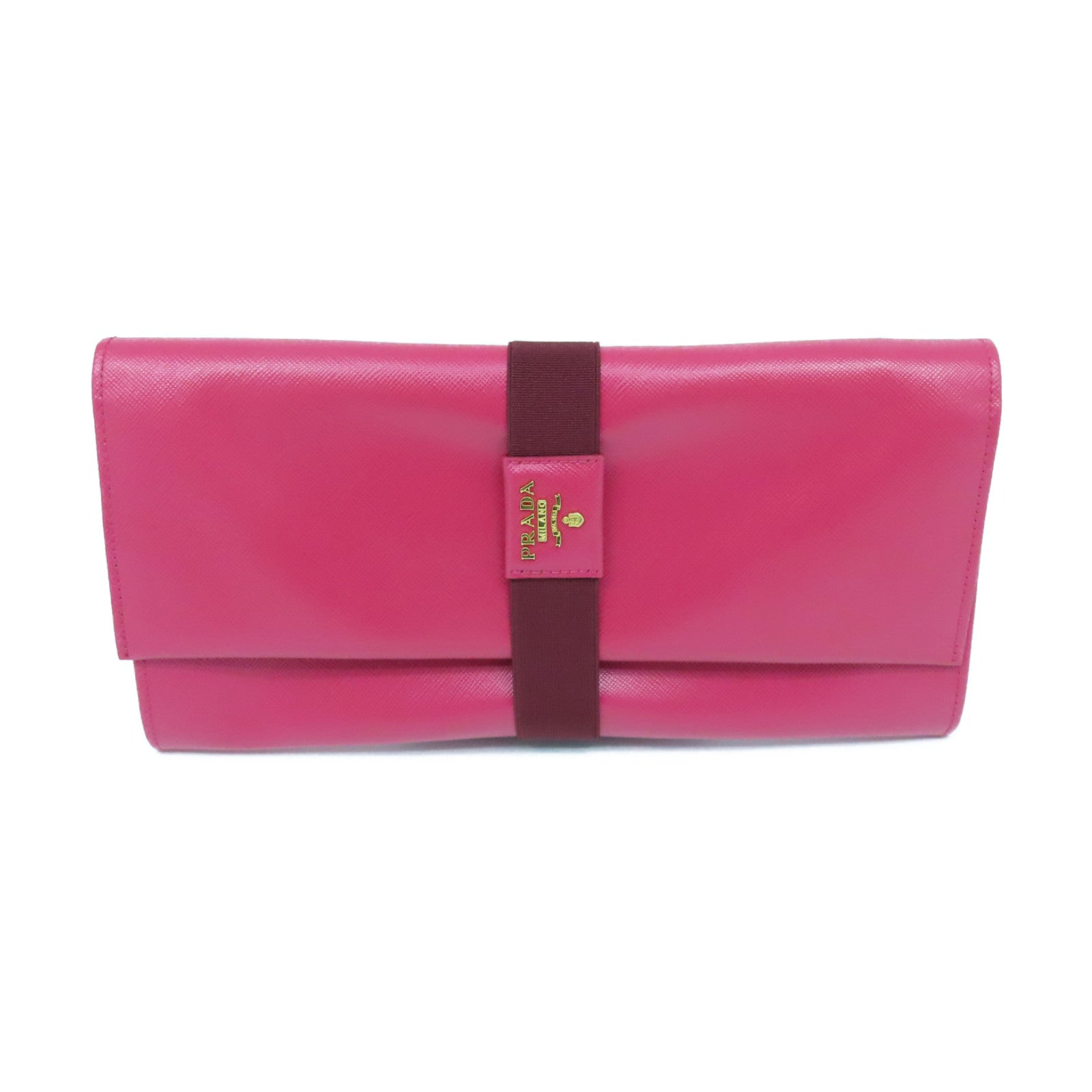 PRADA 牛皮皮革Clutch Bag金扣手拿包粉紅色