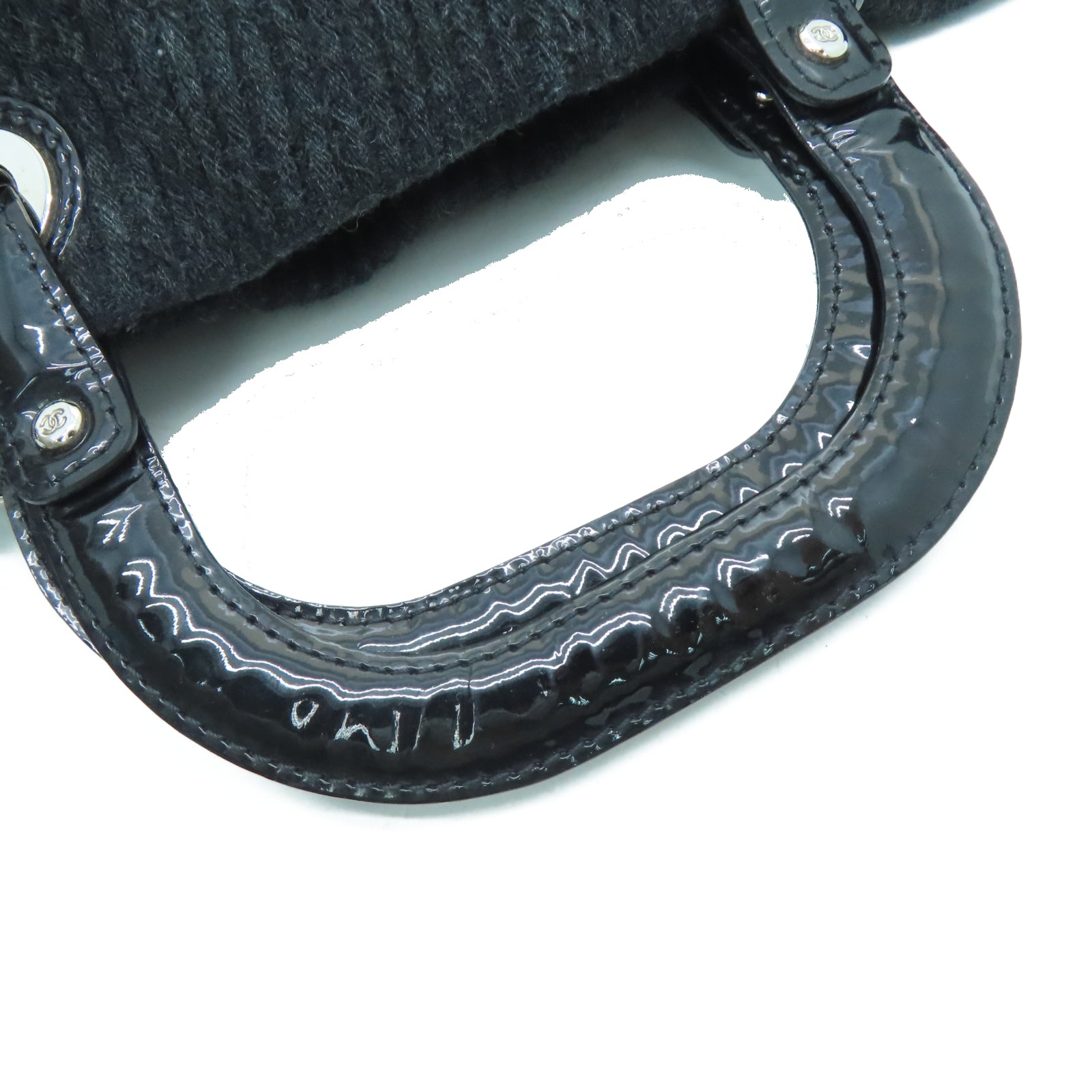 CHANEL 斜纹软呢Shoulder Bag银扣链带手挽肩背两用袋黑色