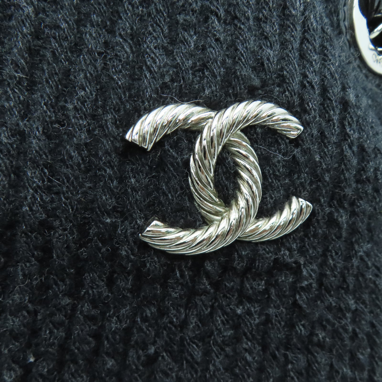 CHANEL 斜纹软呢Shoulder Bag银扣链带手挽肩背两用袋黑色