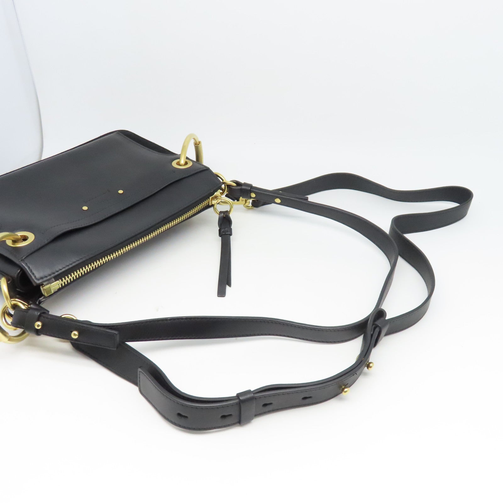 Chloe 牛皮皮革Roy Bag Single Size金扣肩背袋黑色