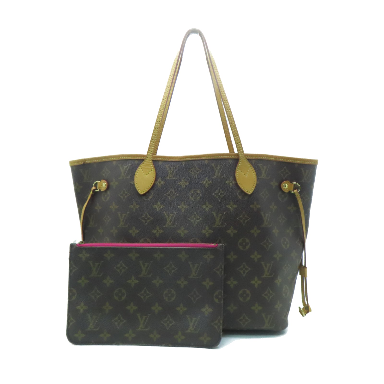 LOUIS VUITTON Monogram Neverfull MM金扣手挽袋啡色