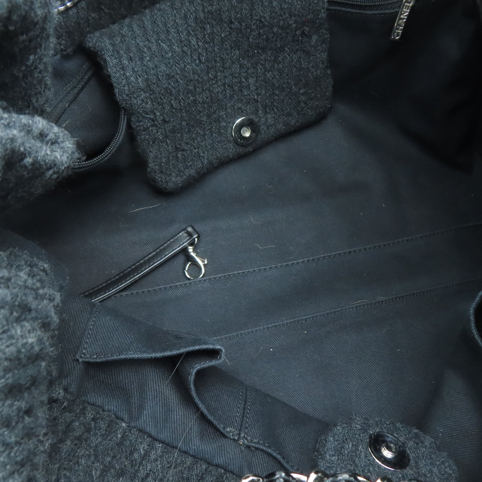CHANEL 斜纹软呢Shoulder Bag银扣链带手挽肩背两用袋黑色