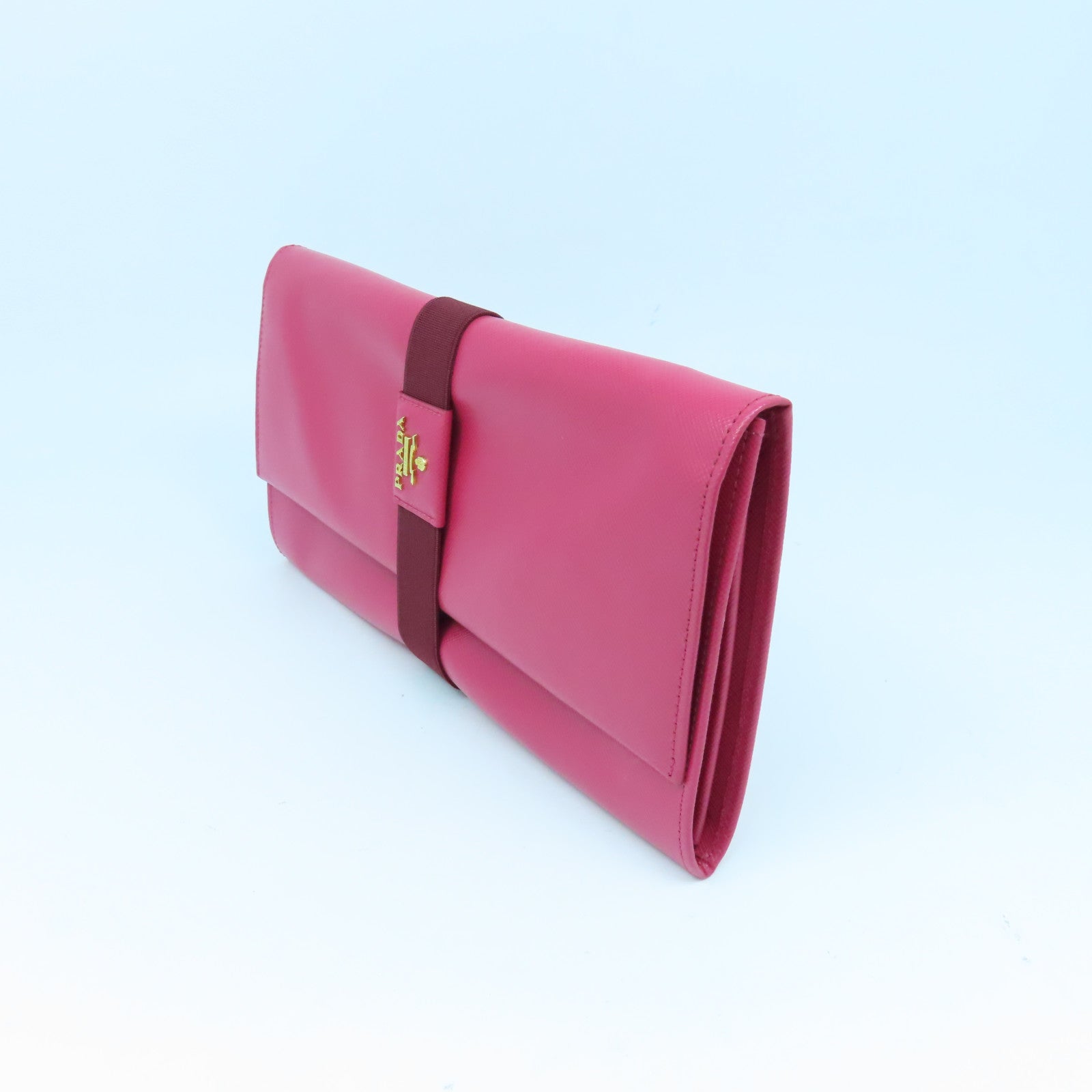PRADA 牛皮皮革Clutch Bag金扣手拿包粉紅色