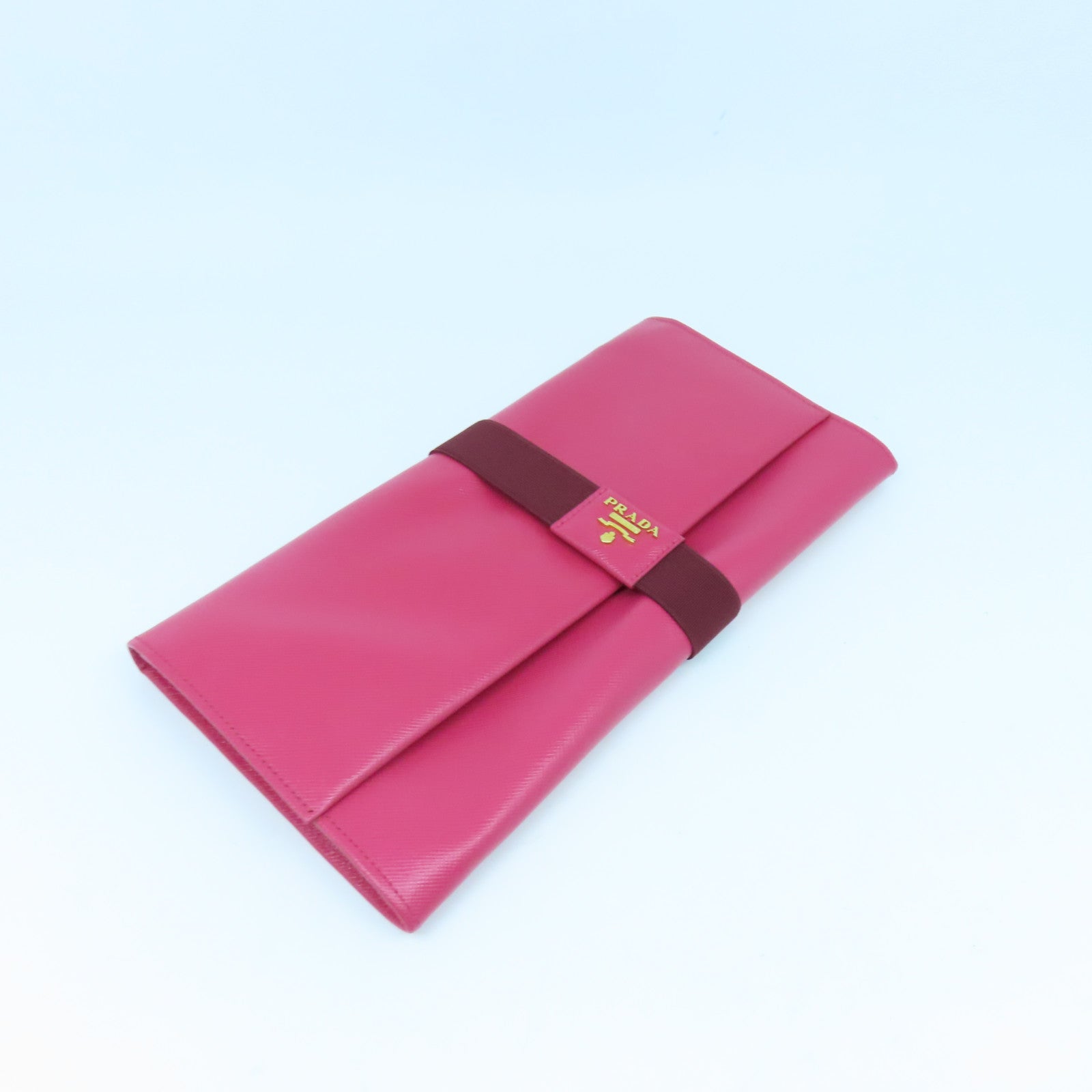 PRADA 牛皮皮革Clutch Bag金扣手拿包粉紅色