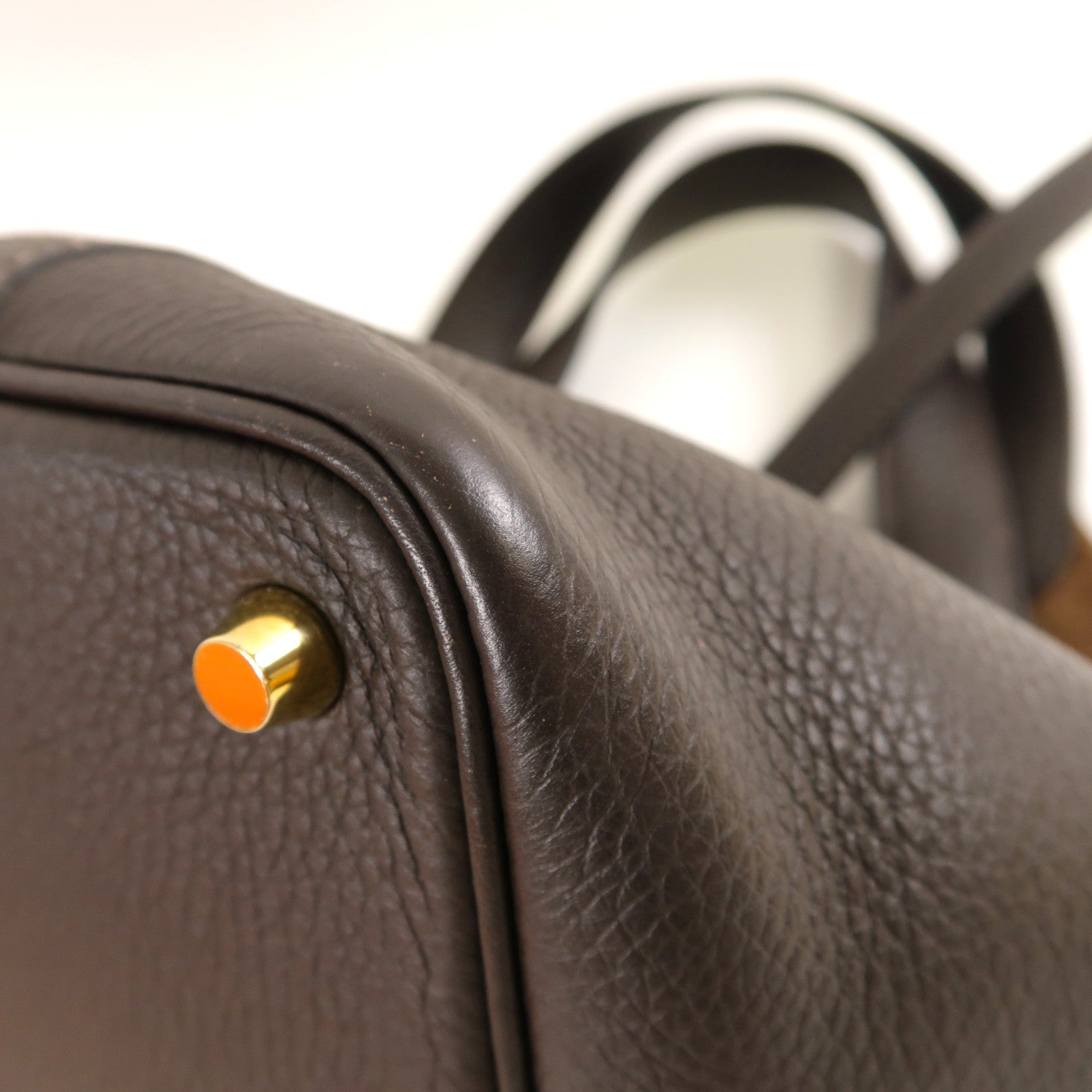 HERMES Clemence皮革Picotin PM金扣手挽袋啡色