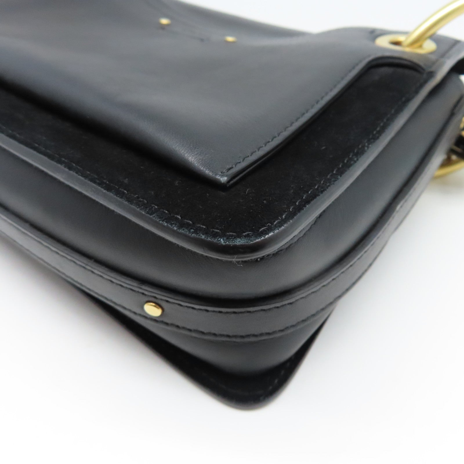 Chloe 牛皮皮革Roy Bag Single Size金扣肩背袋黑色