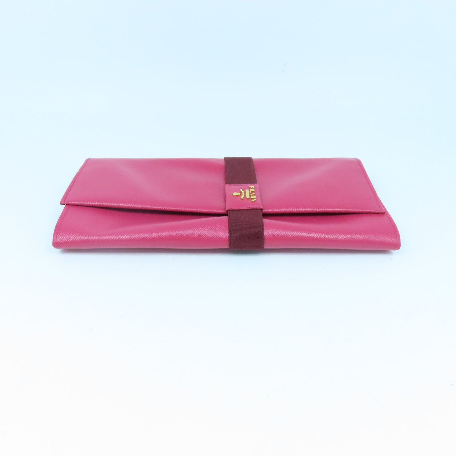 PRADA 牛皮皮革Clutch Bag金扣手拿包粉紅色