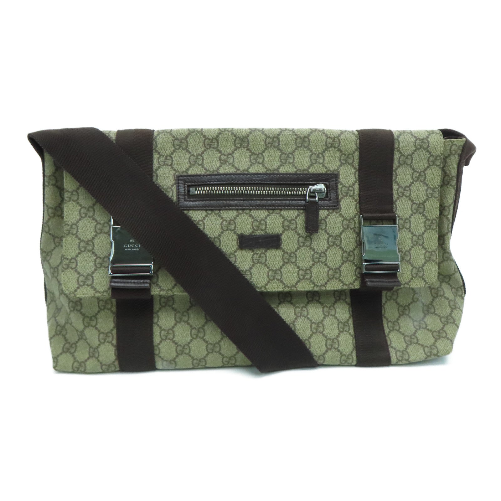 GUCCI 塗層帆布 Shoulder Bag銀扣肩背袋啡色