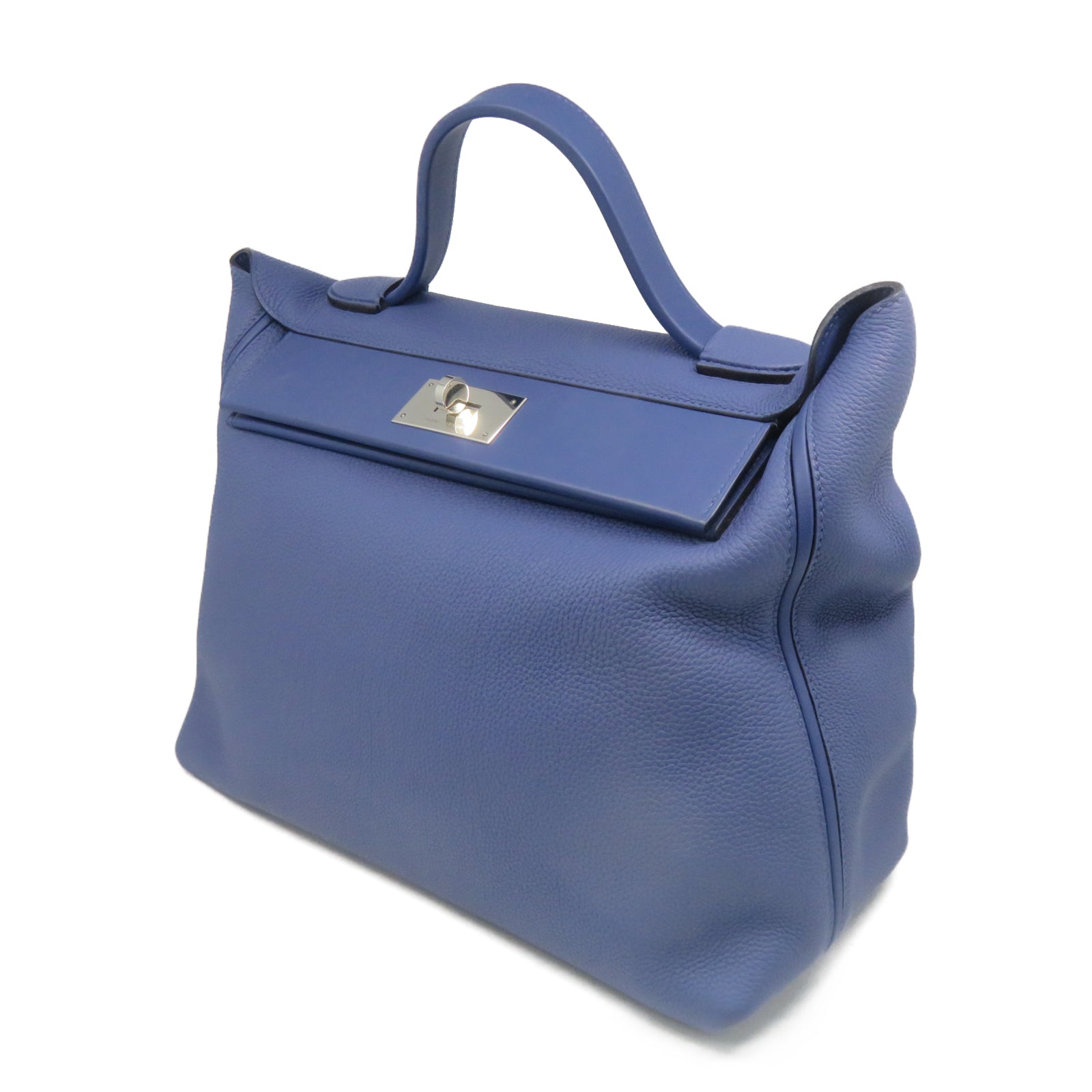 HERMES 【激減優惠】Togo皮革24/24銀扣手挽袋藍色